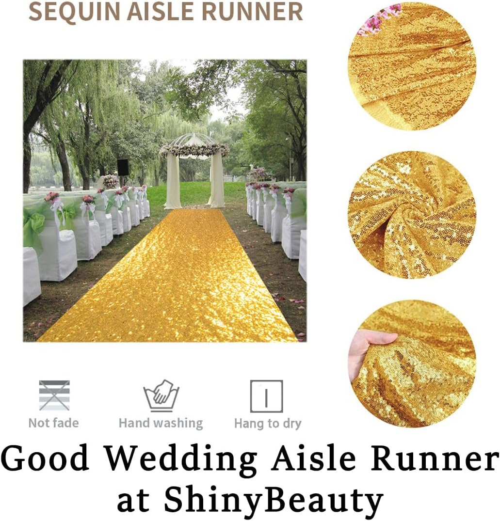 ShinyBeauty Aisle Runners for Weddings Sparkling Aisle Runner Decoration of Beach/Church Wedding (4FTx30FT,Gold)