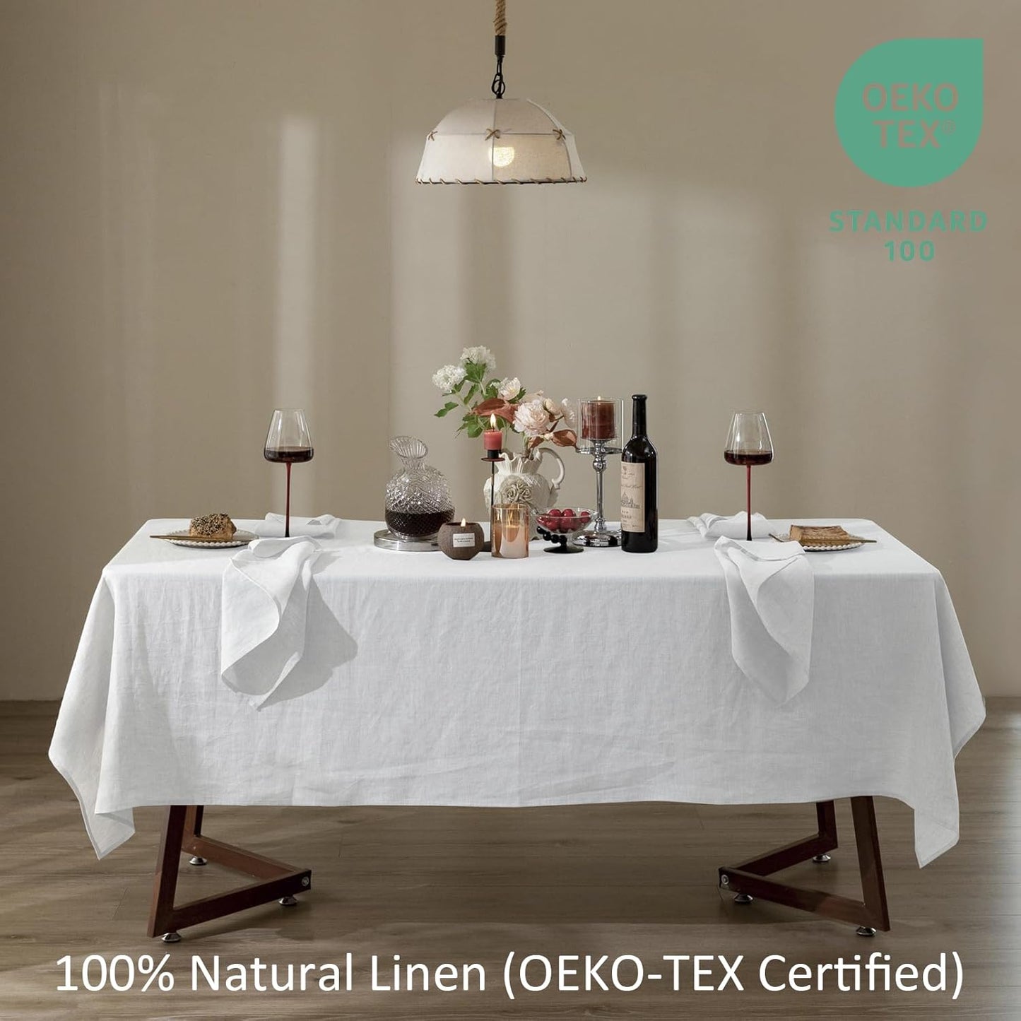 Talasily Linen Tablecloth 100% Pure Linen Table Cloth 60x132 Inches Rectangle Tablecloths Washable Cloths for Kitchen, Dining, Buffet Parties, Holidays, Picnic, Weddings and Restaurants-White