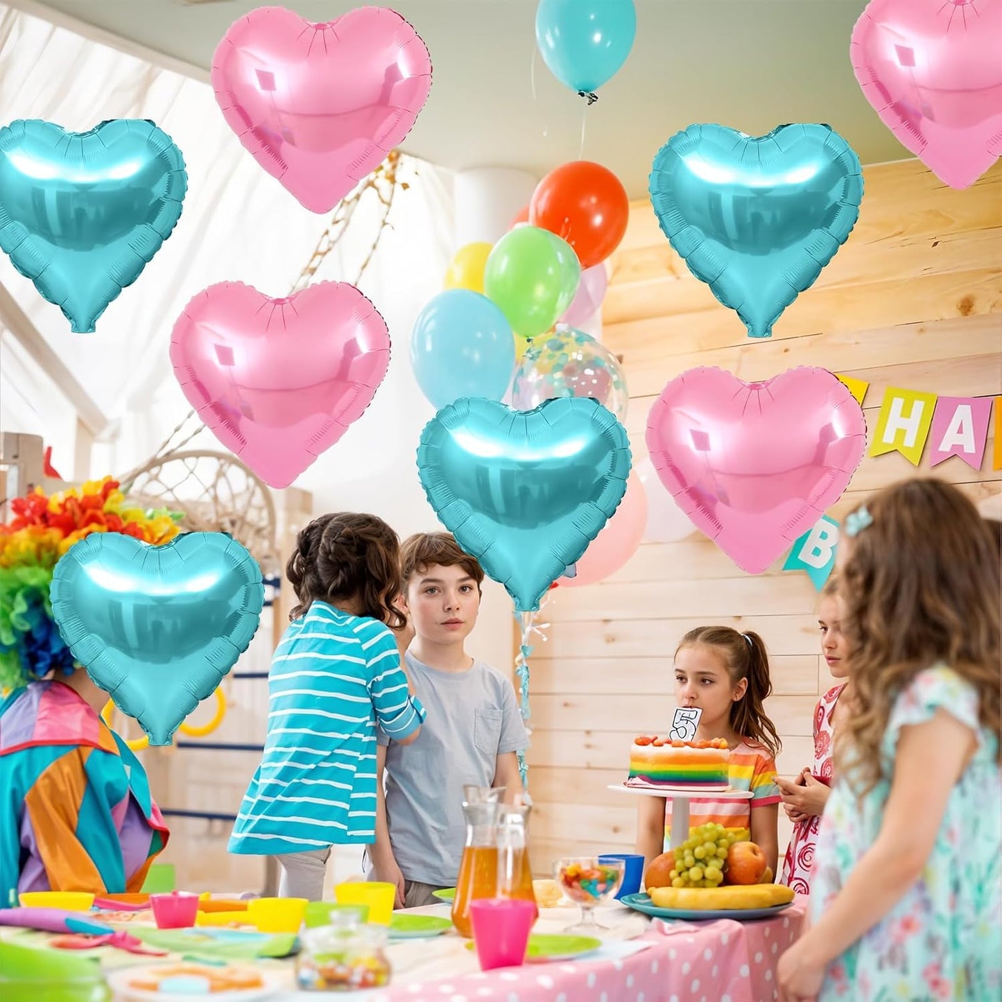 Pink Blue Heart Balloons,12Pcs Teal Blue Heart Shaped Foil Balloons,18Inch Light Pink Helium Polyester Film Balloon for Mermaid Birthday Baby Shower Anniversary Wedding Party Decorations