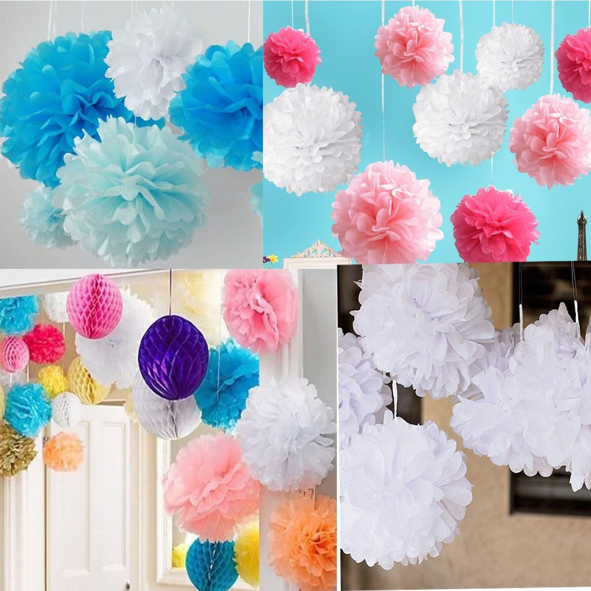 12pcs 10in 12in Dark Green Pom Poms Tissue Paper Flower Hanging Balls Wedding Party Decorations DIY Art Craft Blooms for Birthday Baby Shower Nursery Decor