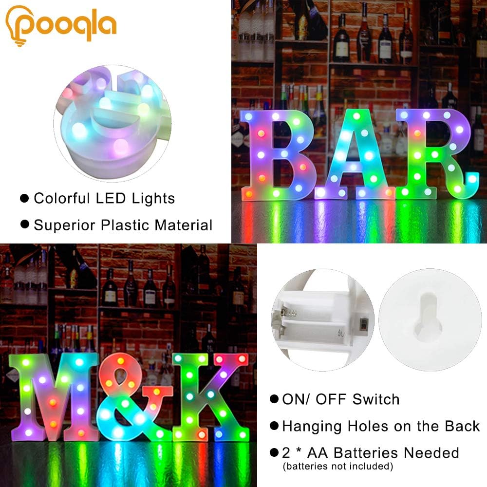 Pooqla Colorful LED Marquee Letter Lights with Remote – Light Up Marquee Signs – Party Bar Letters with Lights Decorations for The Home - Multicolor I
