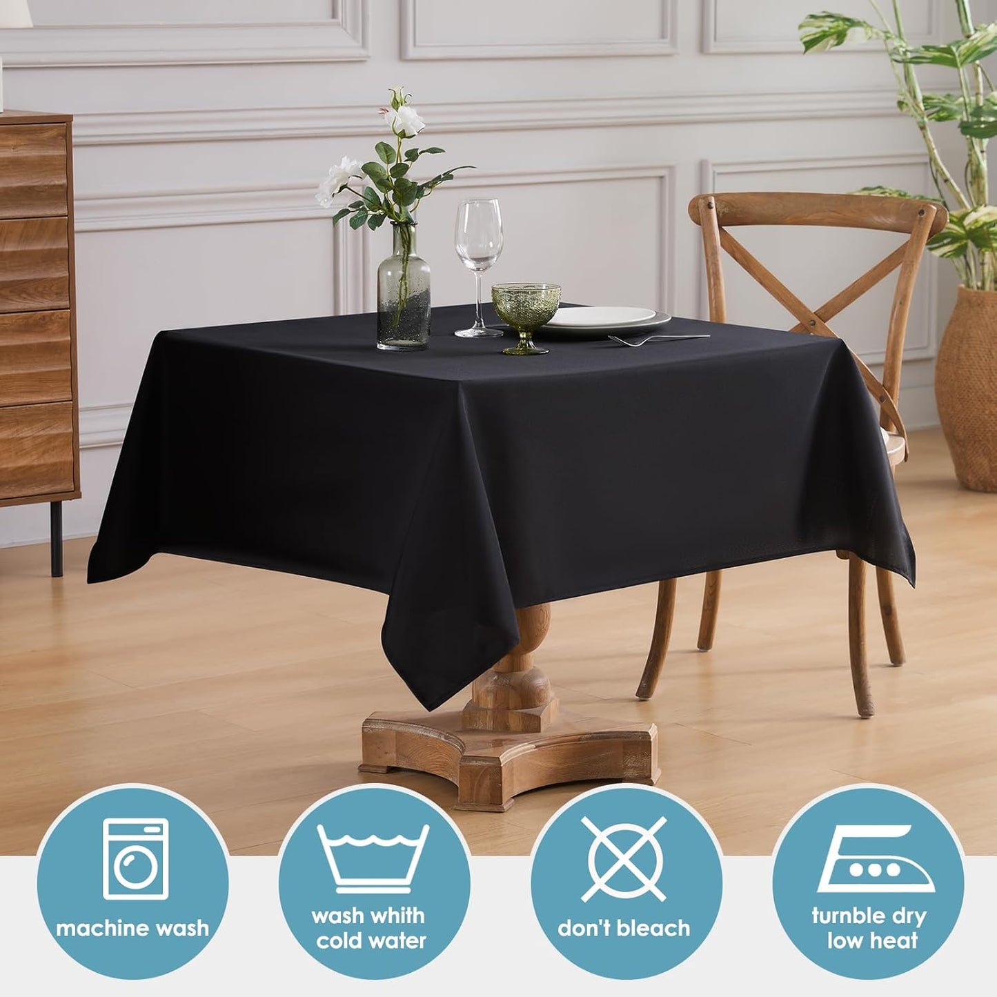 VidaFete Square Tablecloth 10 Pack52 x 52 Inch Tablecloths Stain Wrinkle Resistant Polyester Dining Table Cover for Kitchen Dinning Party Wedding Rectangular Tabletop Buffet Decoration(Black)