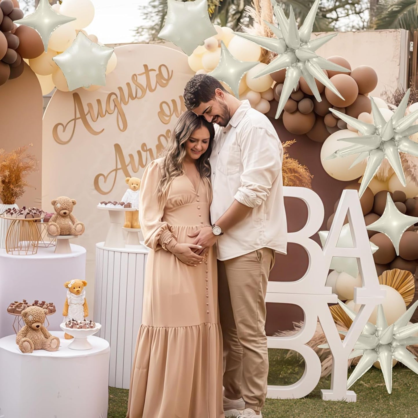 Cream Star Balloons, 22in White Sand Star Balloons Foil 10in 4-Pointed & Ivory Pentagram Balloon for Baby Shower Wedding Boho Themed Birthday Party Decorations