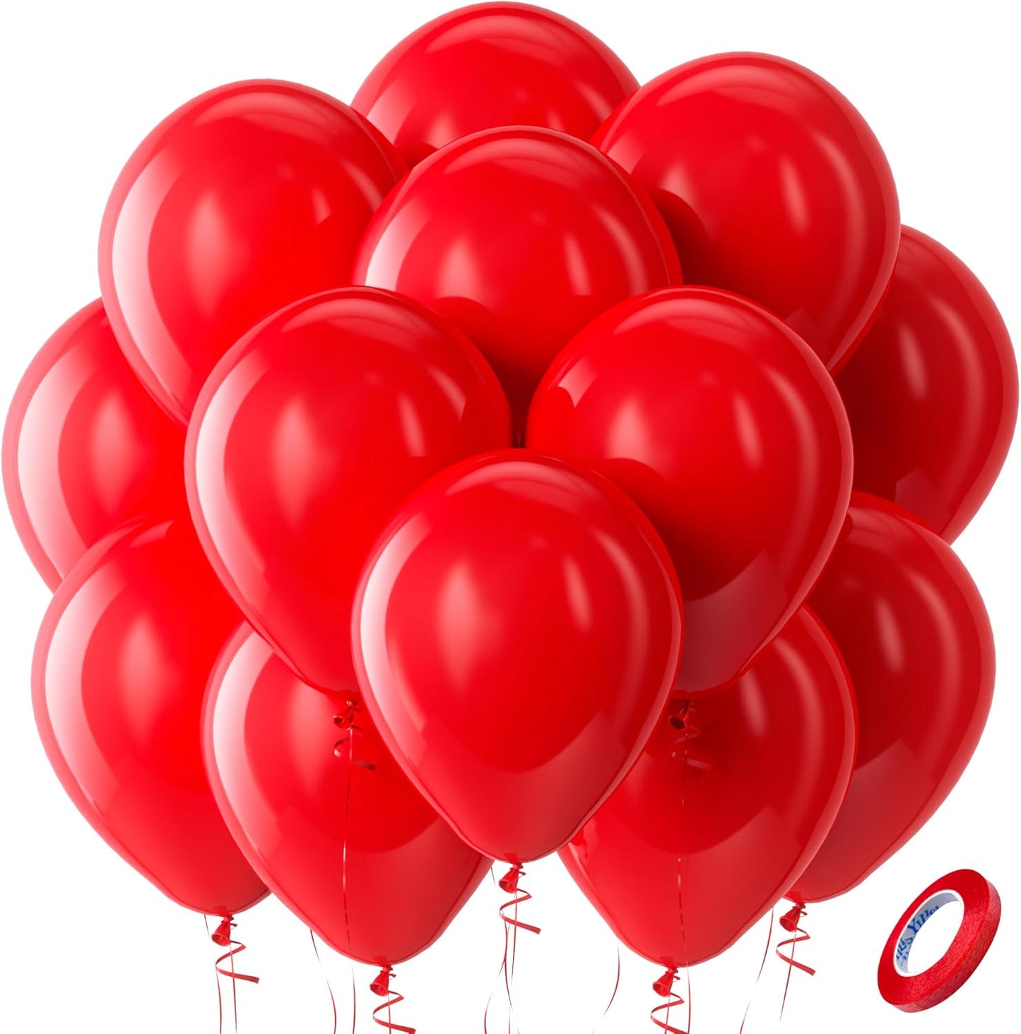 Bezente Red Balloons Latex Party Balloons - 100 Pack 12 inch Round Helium Red Balloons for Wedding Anniversary Birthday Valentine's 4th of July Independence Memorial Day Patriotic Party Decorations