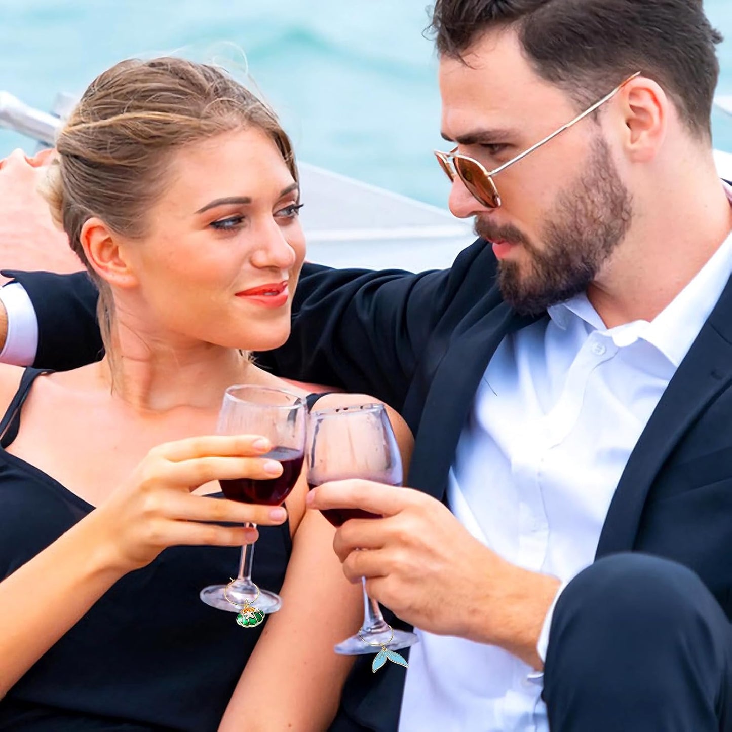 SANNIX 24pcs Ocean Wine Glass Charms for Stem Glasses, Wine Party Decorations