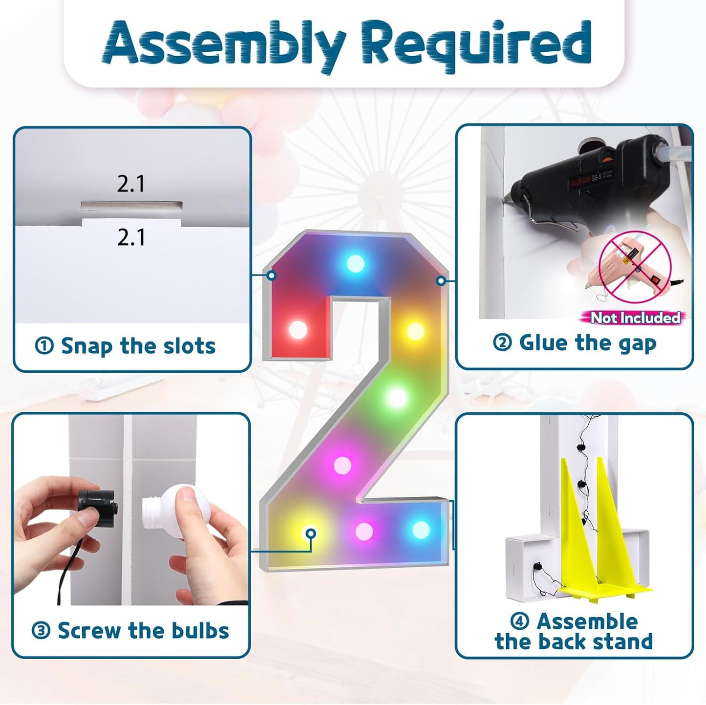 imprsv 3FT Colorful Marquee Numbers,18 Colors Number 2 with Remote, Light Up Numbers Sign for 12th 20th Birthday Anniversary Party Decor, Pre-Cut Foam Board Ki, Mosaic Numbers for Balloon