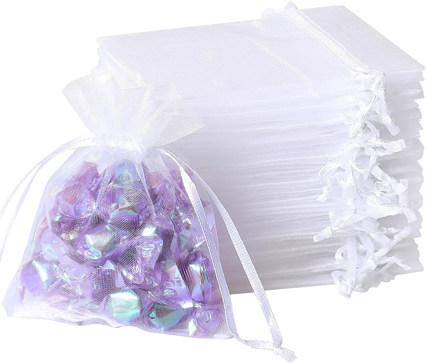 100Pcs White Organza Bags, 2x3Inch Sheer Wedding Party Favor Bags with Drawstring, Jewelry Gift Bags Christmas Candy Pouches