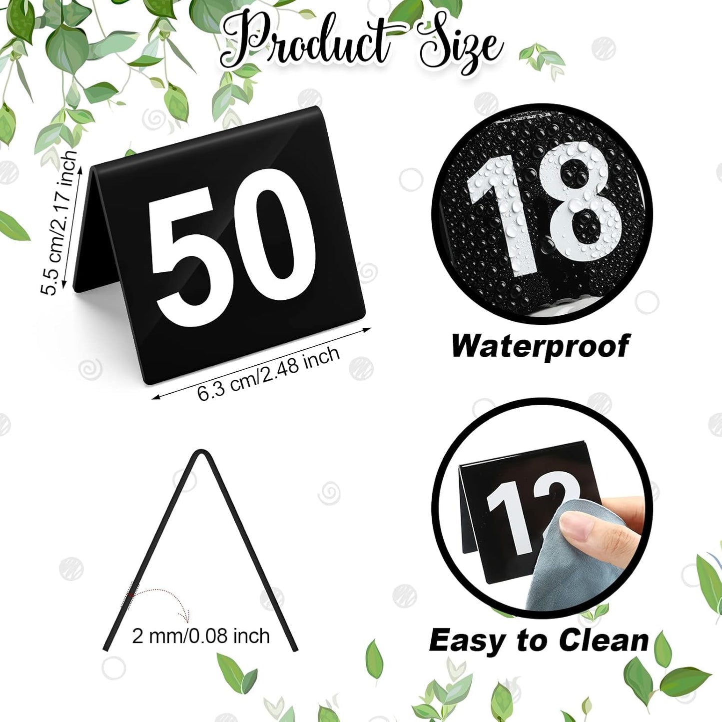 Tuanse Table Numbers 1-50 Acrylic Double Side Numbered Table Tents Restaurant Wedding Number Cards Signs for Banquets Party Wedding Reception(Black)