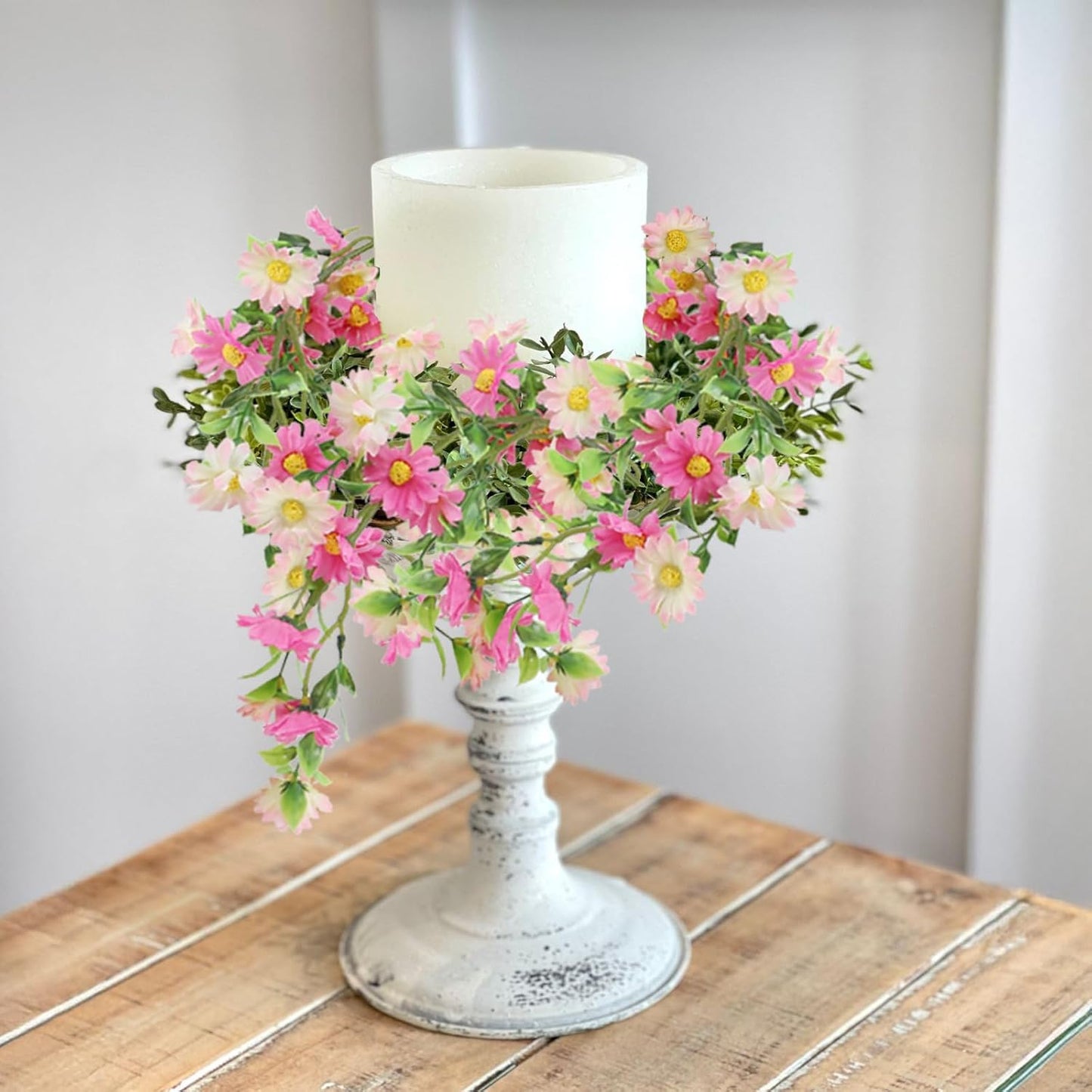 Silk Flower Garland Pink Wildflower Garland with Artificial Sunflower Daisy 6.5Ft Fake Hanging Vines for Party Wall Home Party Backdrop Wedding Indoor Baby Shower Decorations