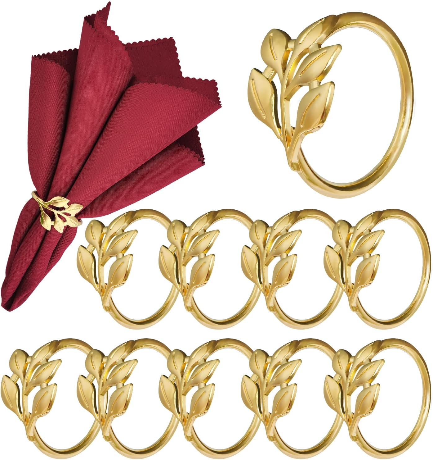 Gold Napkin Rings Set of 10 - Gold Fall Napkin Rings for Table Settings, Weddings, Holiday Party Tables