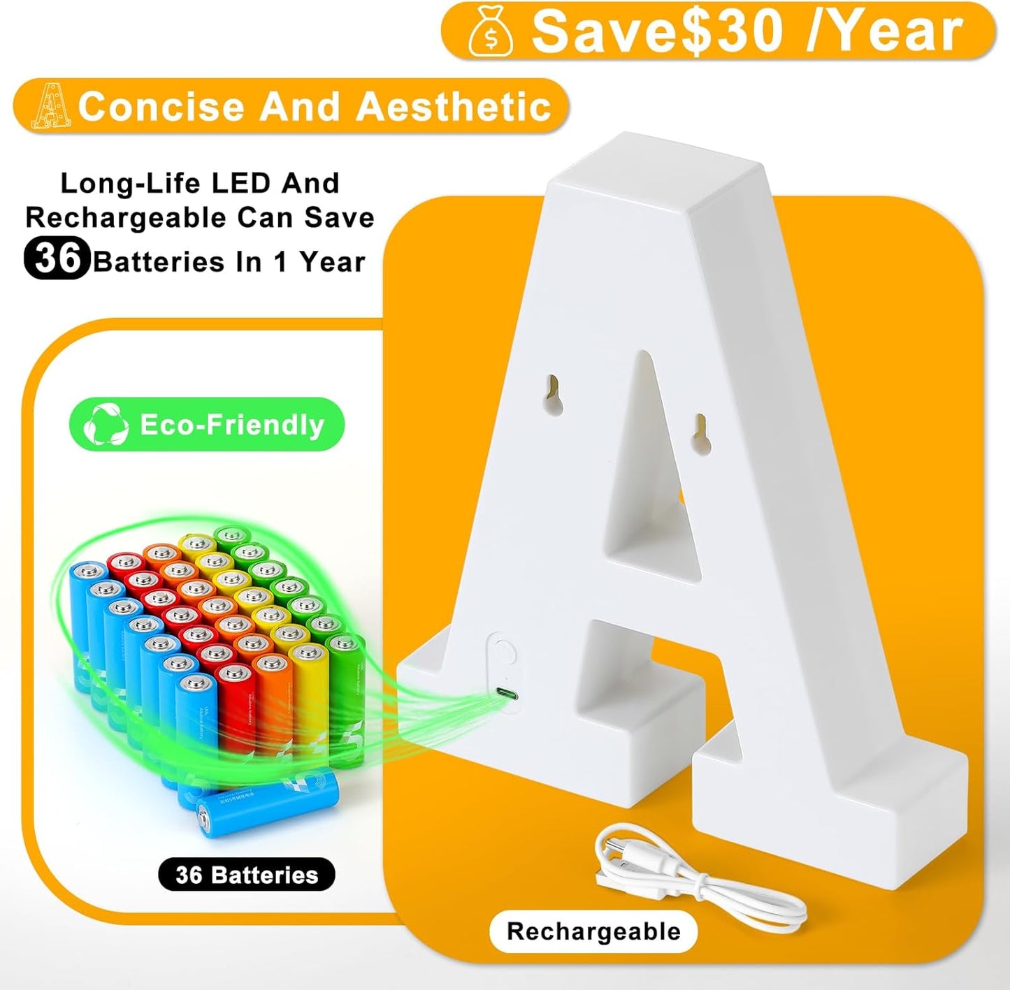 Foaky Rechargeable LED Letter Lights Sign Marquee Light Up Letters Sign for Night Light Wedding/Birthday Party Christmas Lamp Home Bar Decoration (X)