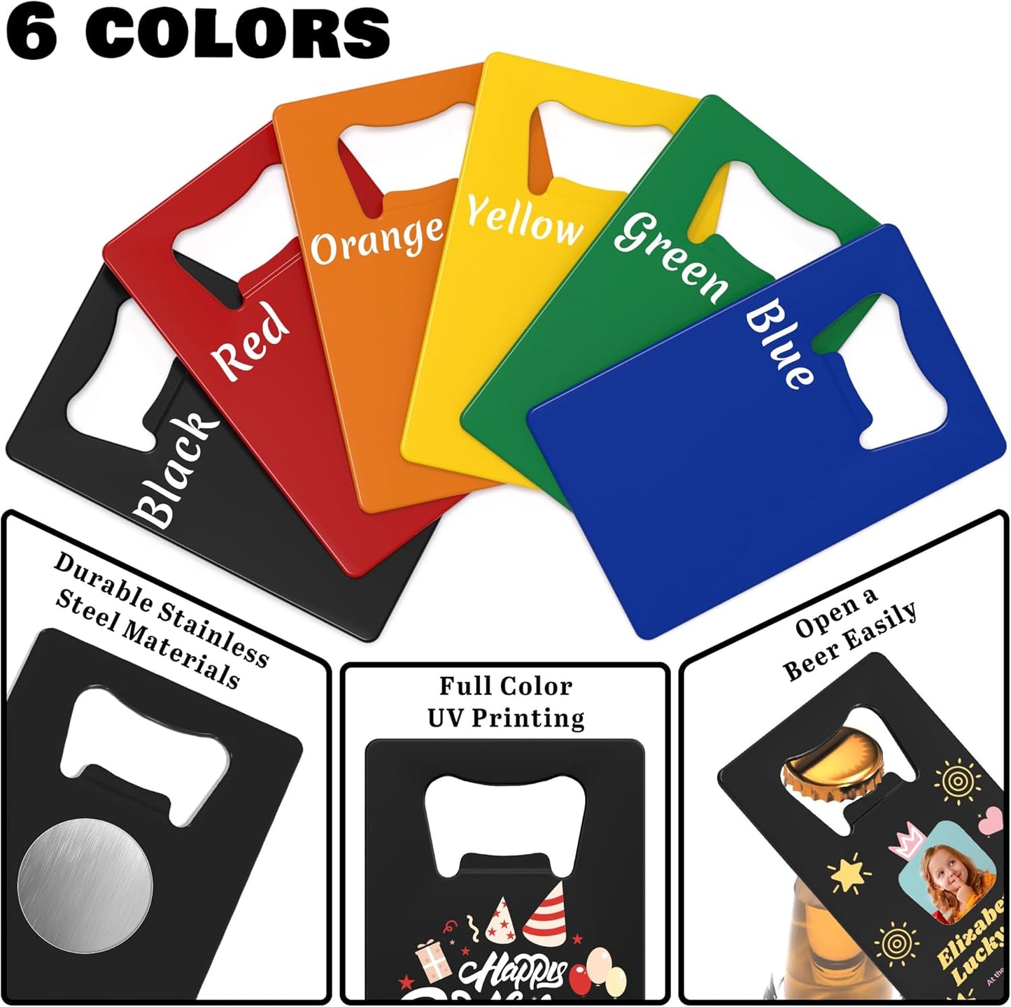 4-100 Pcs Custom Bottle Opener, Personalized Stainless Steel Credit Card Bottle Opener, Full Color Print Custom Beer Can Opener Bulk for Bar, Wedding Favors, Party, Promotion, Groomsmen Gift (Black)
