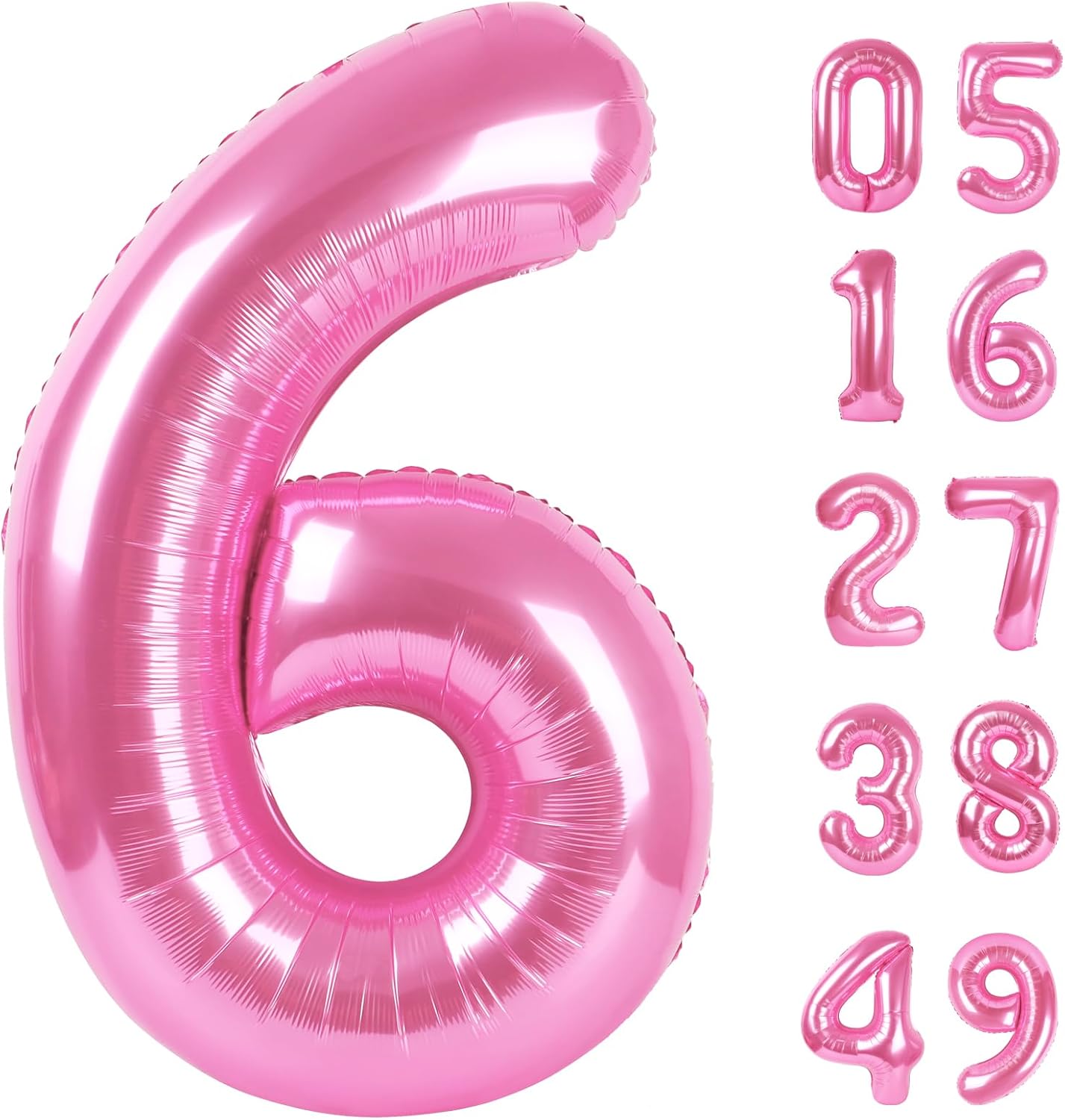 Pink 6 Number Balloon 40 Inch Mylar Foil Birthday Balloon, Digital Balloons for 6 16 Boy Girl Party Decorations Supplies, Big Helium Balloon Numbers for 26 36 46 60 Men Women Anniversary