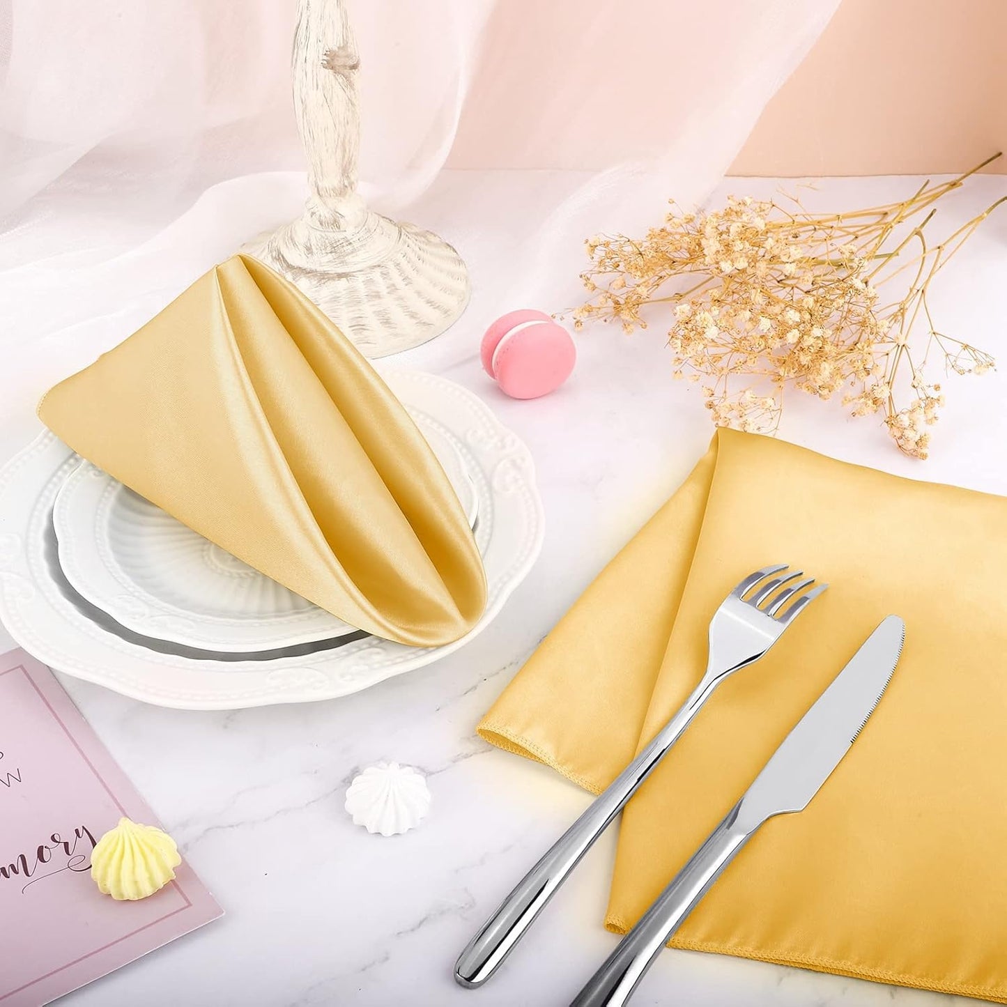 ANECO 16 Pack Square Satin Napkin Bright Silk Table Napkin Soft Smooth Fabric Table Napkin for Wedding Banquet Party Decoration, Gold, 20 x 20 Inch