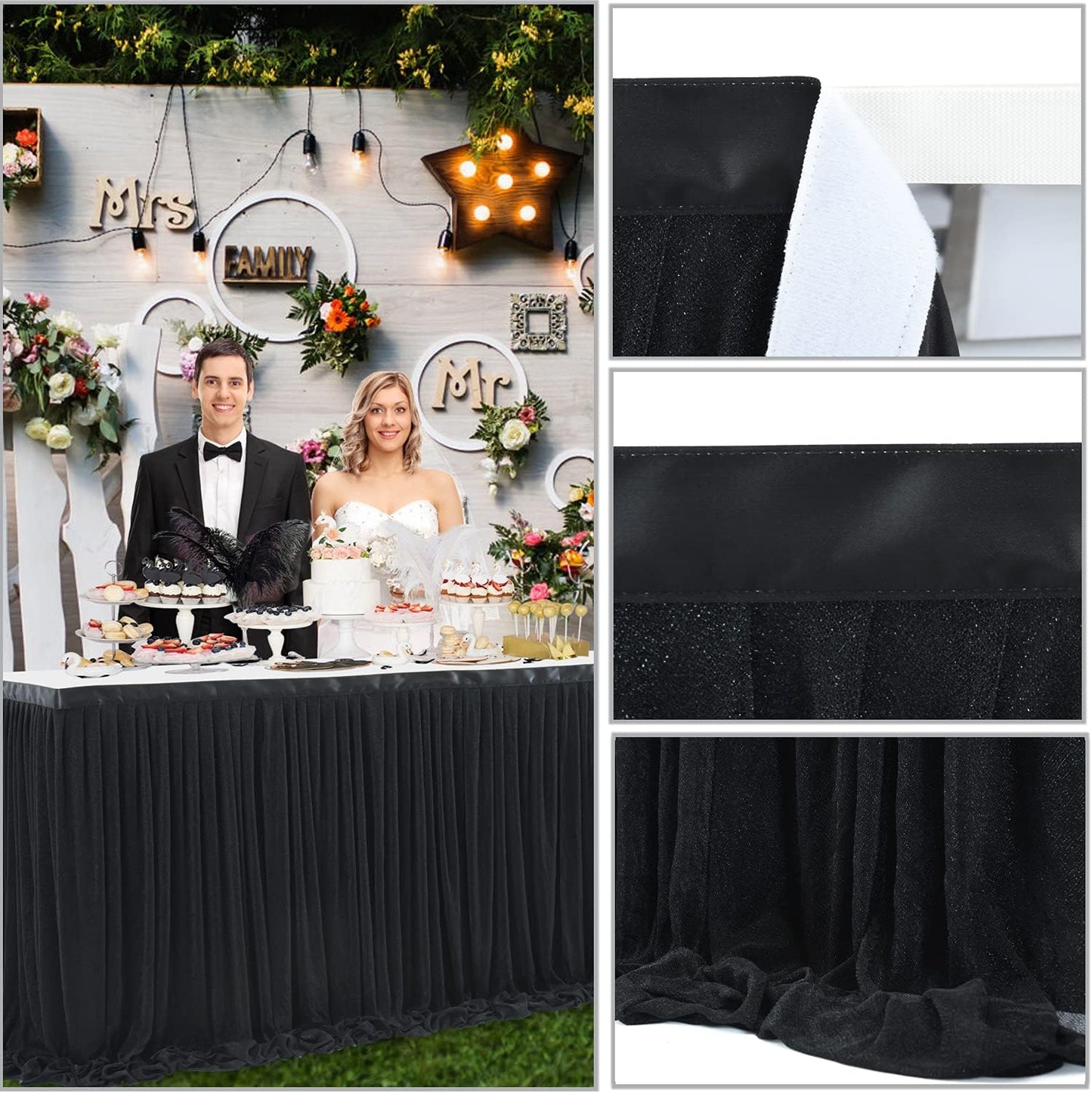 9ft Black Tulle Table Skirt for Rectangle Tables or Round Tables Tutu Table Skirt for Birthday Party Baby Shower Wedding Parties Dessert Buffet Banquet Decorations