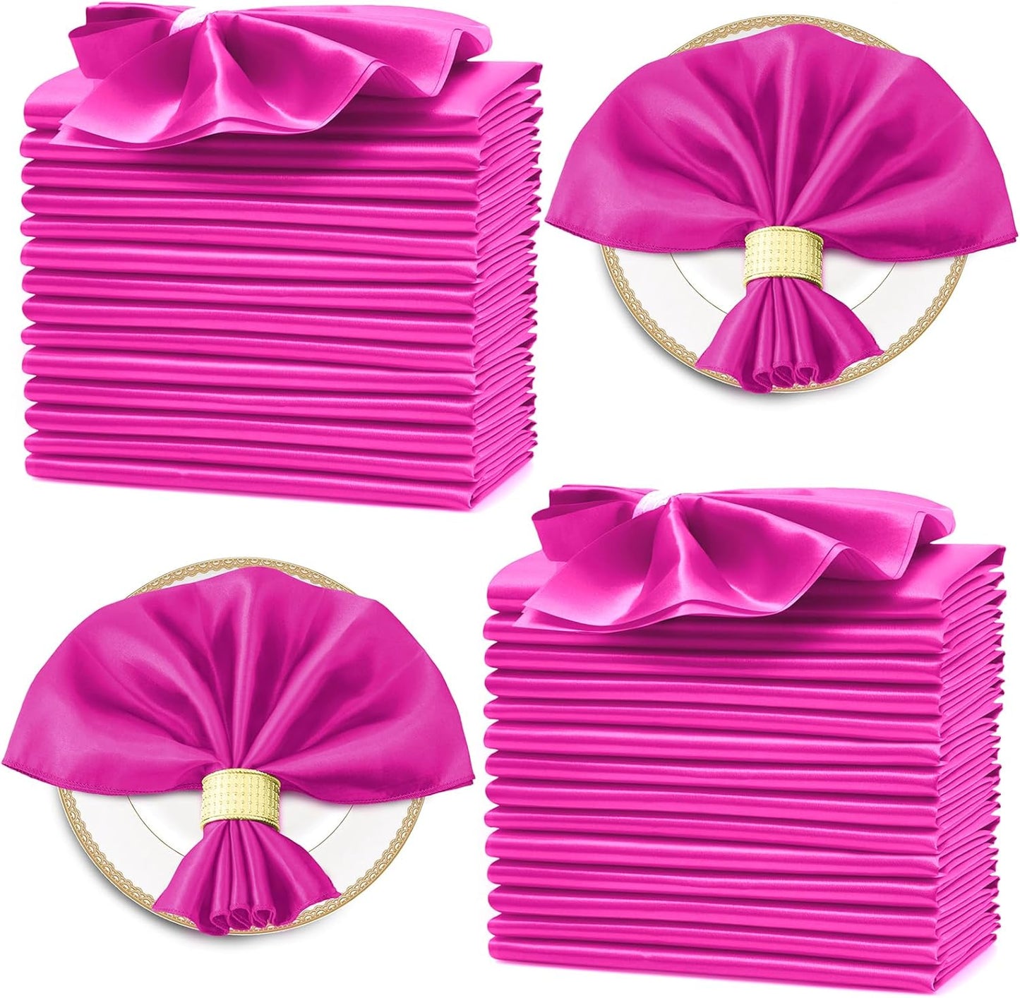 Horbaunal 30 Pack Hot Pink Satin Napkins 20 x 20 Inch, Square Soft Table Dinner Napkins, Silky Cloth Napkins Table Decoration for Weddings Banquets Parties