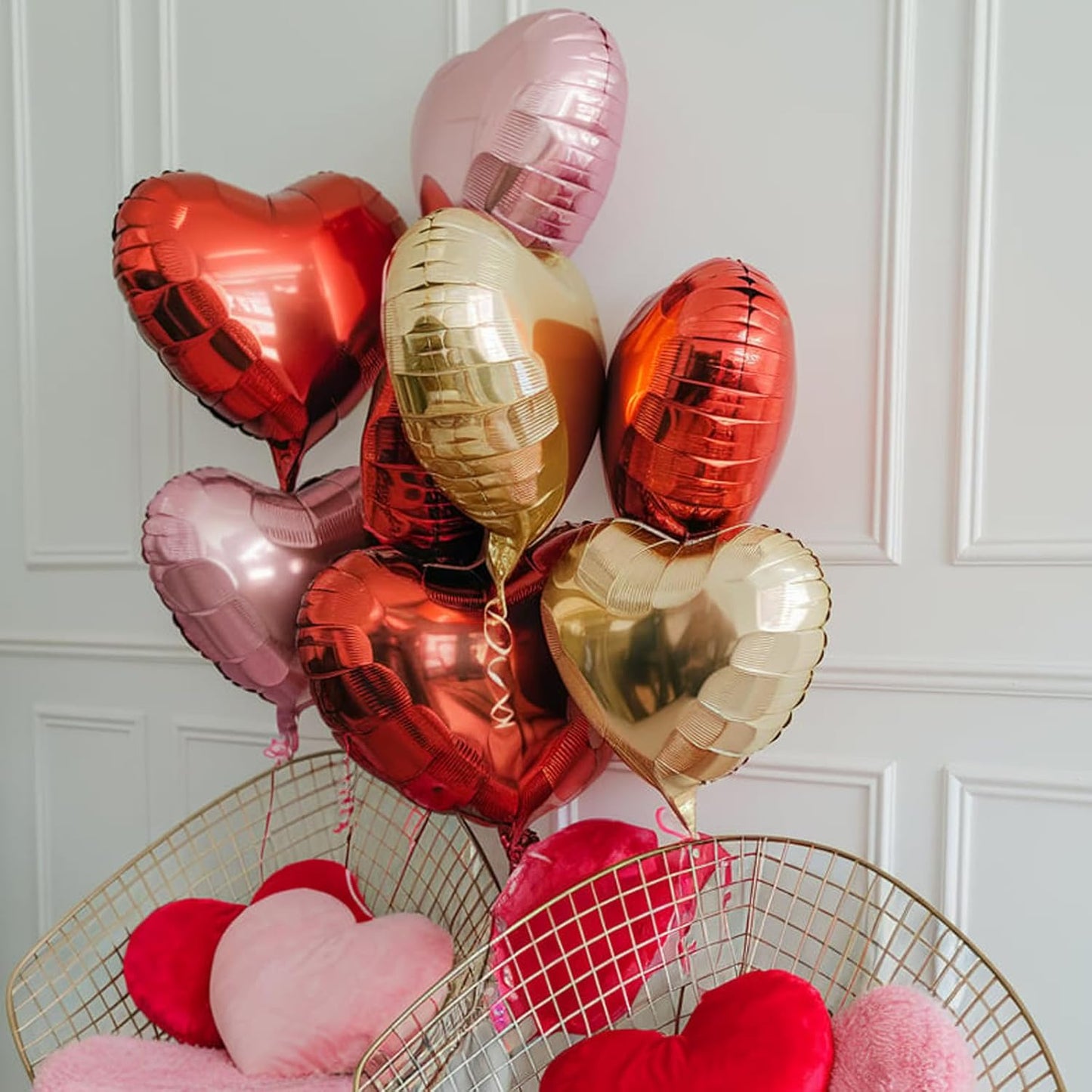 Rose Gold and Pink Heart Balloons, 18 Inch Red Pink Heart Shape Balloon, 12PCS Red Rose Gold Helium Foil Love Heart Balloon for Girls Birthday Engagement Wedding Valentine Party Decorations