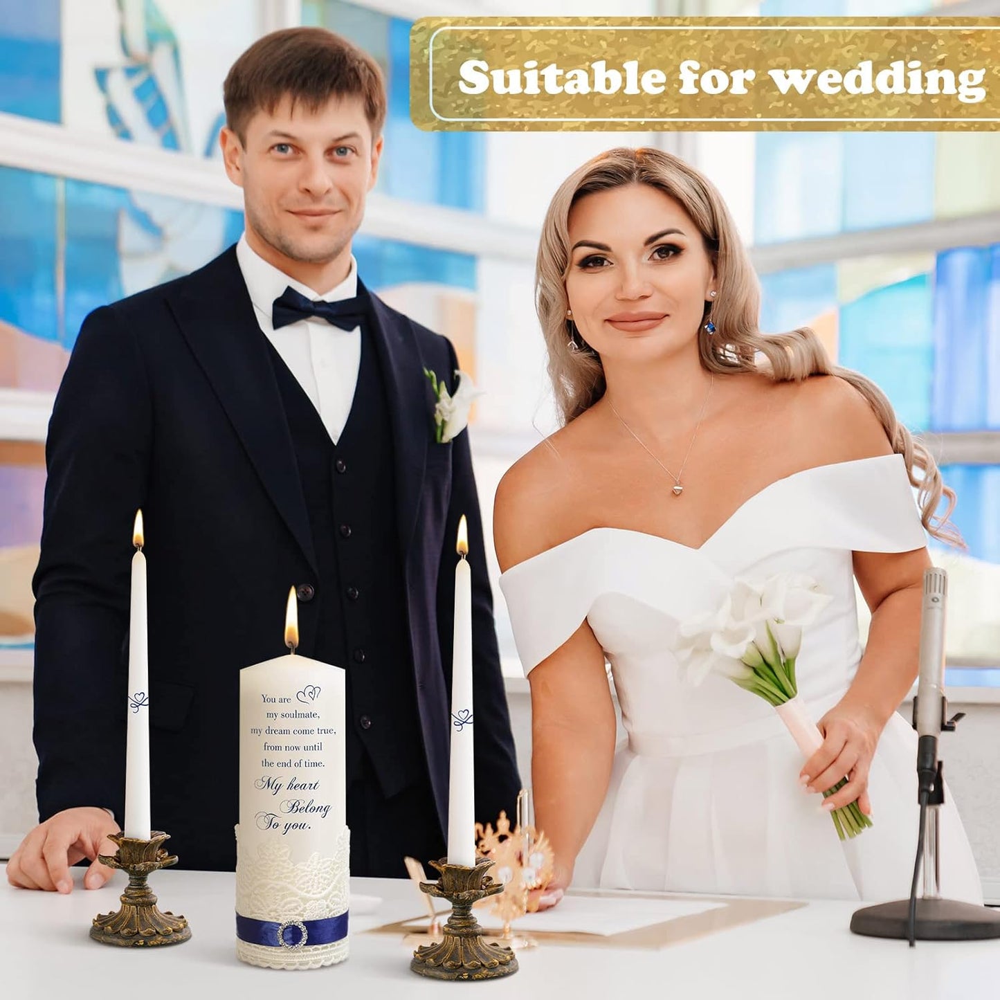 Frienda Unity Candles for Wedding Ceremony Set Wedding Unity Taper Candles Catholic Religious Ceremony Accessories(Heart Style)