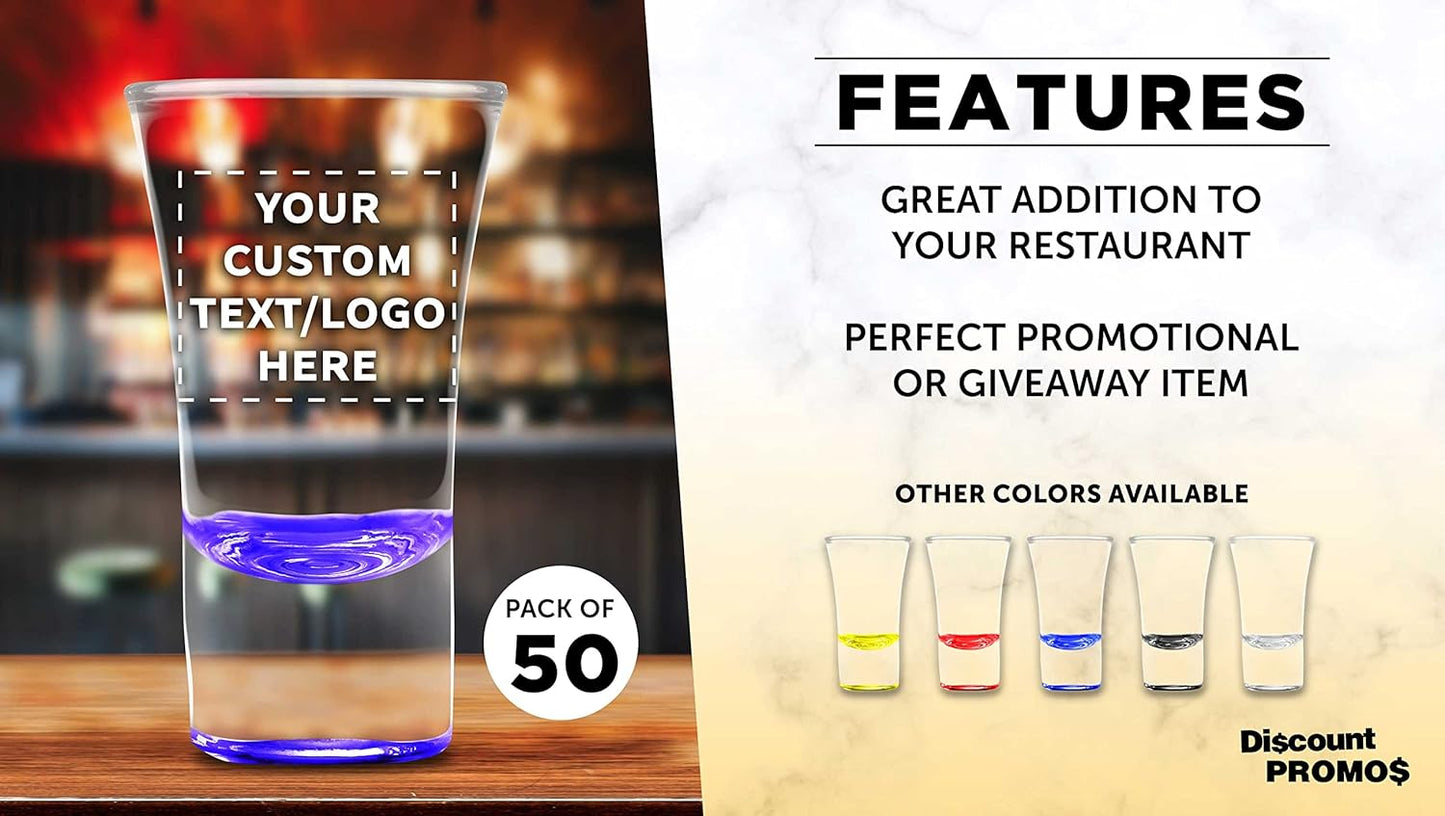 Custom 2 oz. Lord Shooter Etched Shot Glasses, 50 pack, Personalized Text, Logo, 21st Birthday Party, Lounge Glassware, Purple