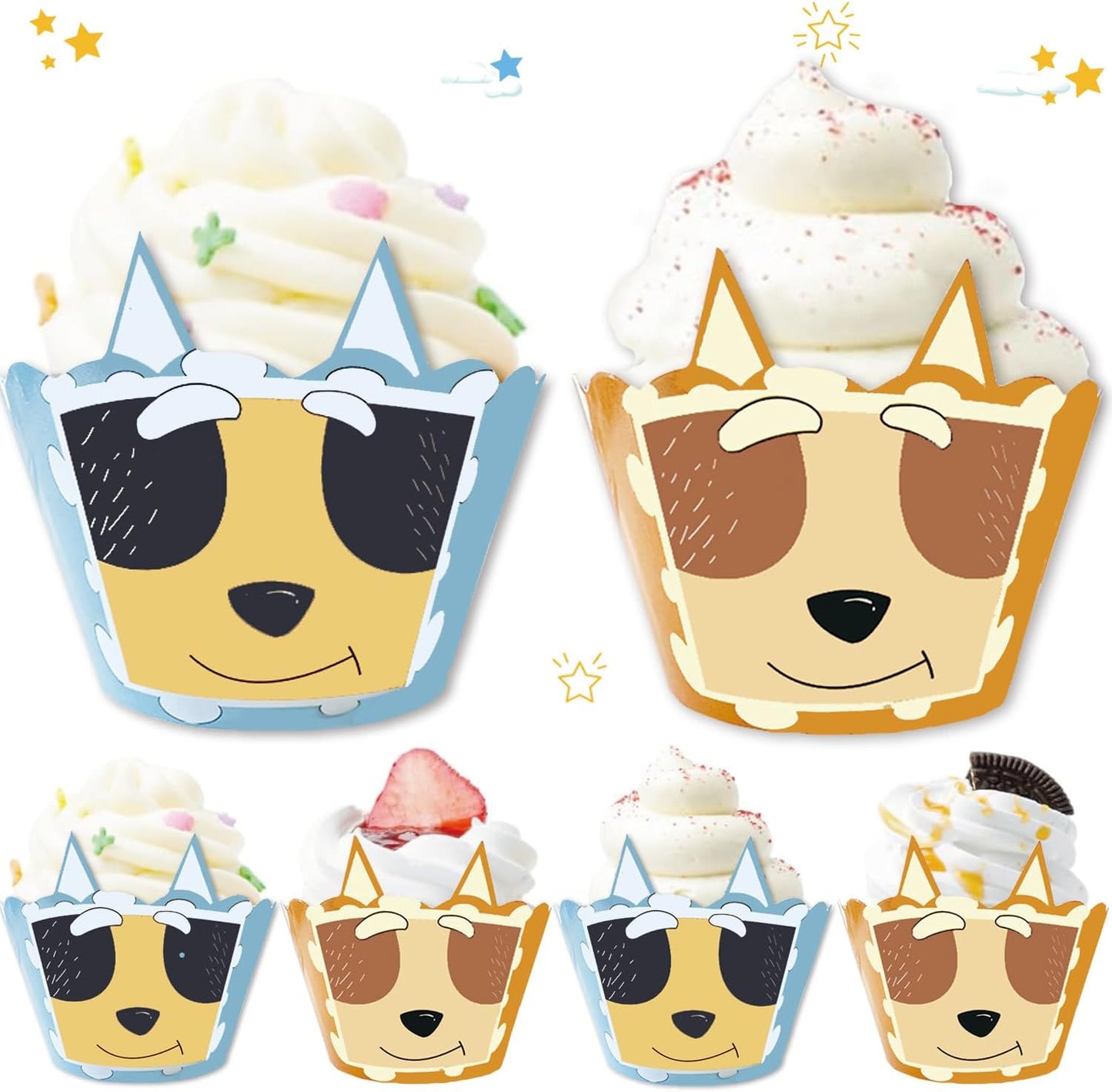 Cartoon Blue Dog Cupcake Wrappers 20pcs Dog Family Cupcake Liners Baking Cups for Blue Dog Theme Birthday Party Supplies Baby Shower Decorations