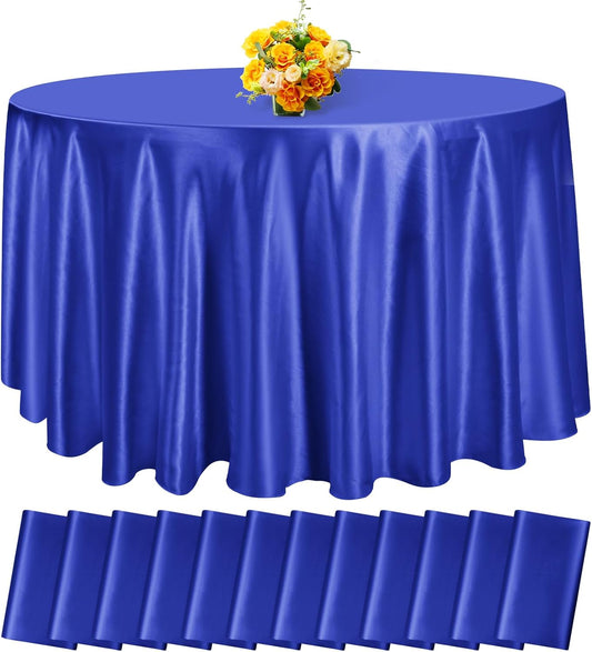 fani 12 Pack 108 Inch Royal Blue Satin Tablecloth - Silky Round Tablecloth Overlay Smooth Fabric Table Cover, Bright Table Decoration for Wedding Party Banquet Events Restaurant Kitchen Dining
