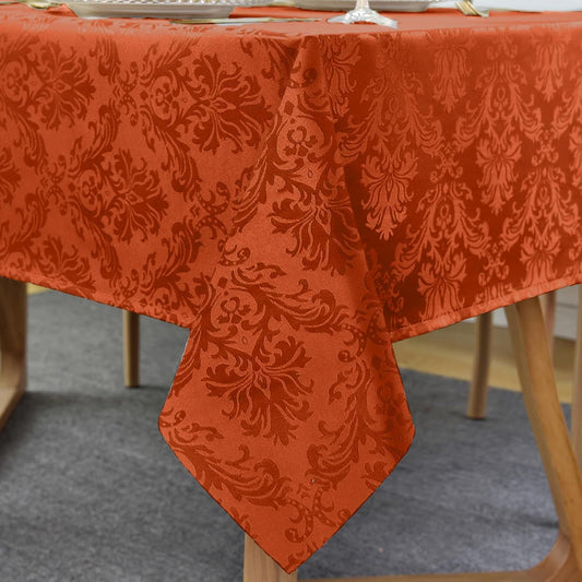 SASTYBALE Jacquard Rectangle Tablecloth, Rusty Spill-Proof Wrinkle Resistant Damask Table Cloth, Soft Polyester Oblong Table Cover for Kitchen Parties Thanksgiving - 60 x 84 Inch Rust