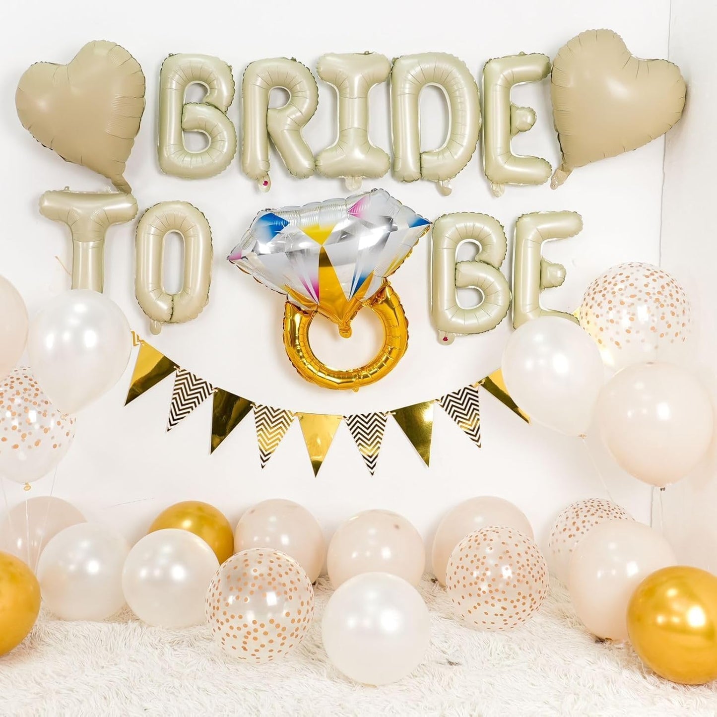 Sand White Bachelorette Party Decorations, Nude White Bride To Be Bridal Shower Balloons Decorations, White and Gold Balloons with Diamond Ring Cream Heart Balloons for Bachelorette Engagement Wedding