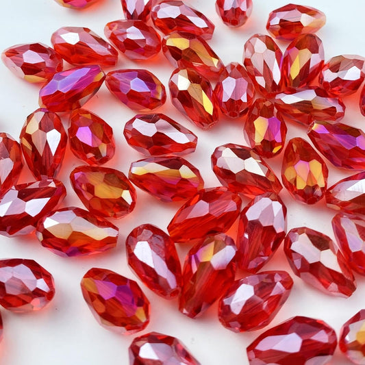 200pcs 4x6mm Teardrop Crystal Glass Beads Vertical Hole Faceted Glass Teardrop Spacer Beads for Bracelets Necklace Earring DIY Jewelry Making Craft(Red AB)