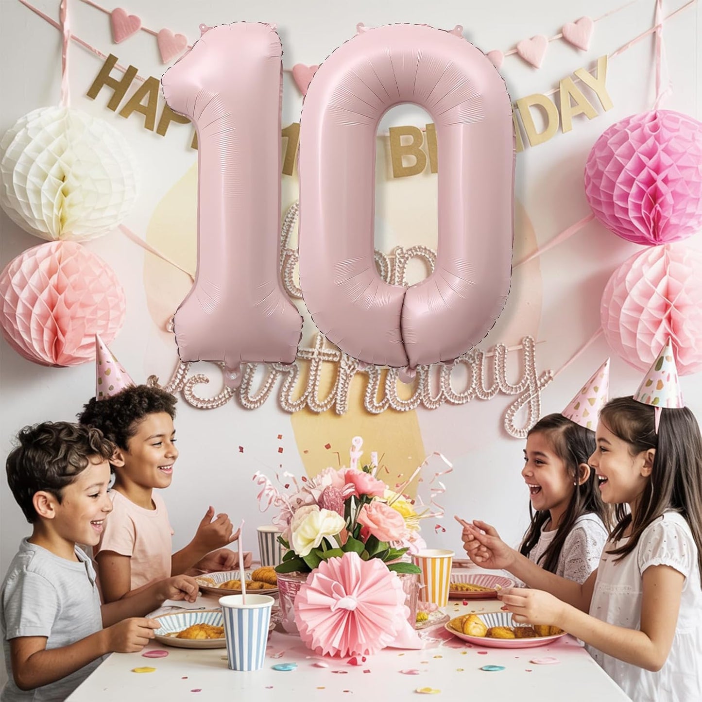 Pastel Pink Balloons Number 10, 40 Inch Foil Number 1 & 0 Balloons for 10 Year Old Birthday Decorations, Self Inflating Blush Dusty Pink Balloon for Girls 10th Birthday Party Anniversary Decorations