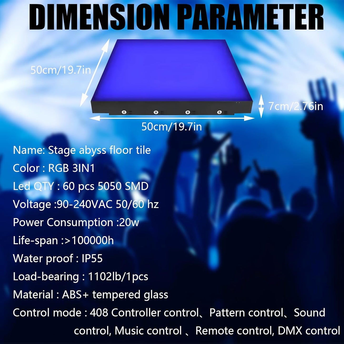 Dance Floor Stage Lights Tempered Glass Infinity Mirror Panel 3D Effect Led Dance Floor for Wedding Party Customizable (RGB-Magnetic, 36PCS(9.8FTX9.8FT))