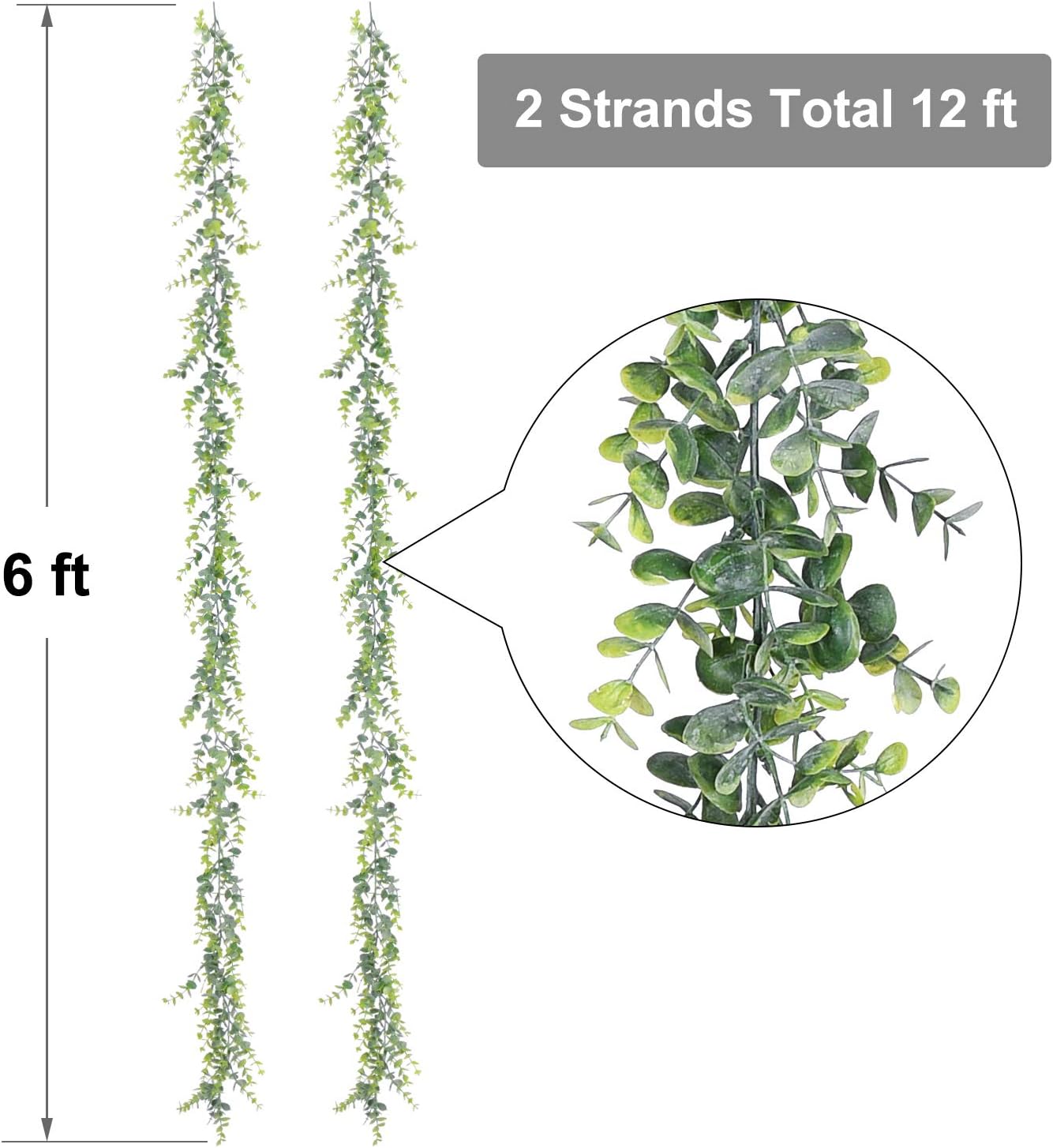 Lvydec 6 Pack Artificial Eucalyptus Garland, Fake Eucalyptus Greenery Garland Wedding Backdrop Arch Wall Decor, 6 Feet/Strand Fake Hanging Plant for Table Festival Party Decoration