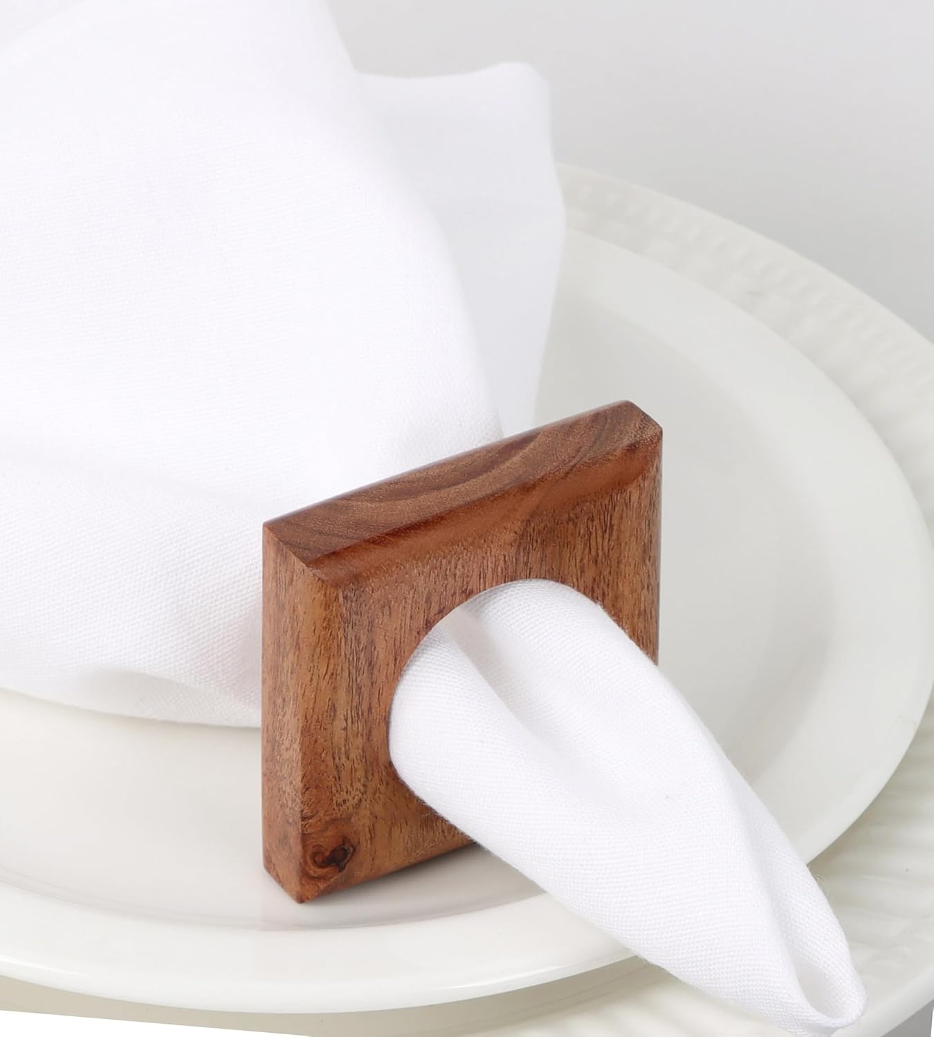 Wooden Napkin Rings Set of 12 Fall Decor for Home Square Acacia Wood Napkin Holders for Dining Table Settings Napkin Ring Rustic Table Décor for Weddings, Parties, Everyday Use (Brown) - CLEENTABLE