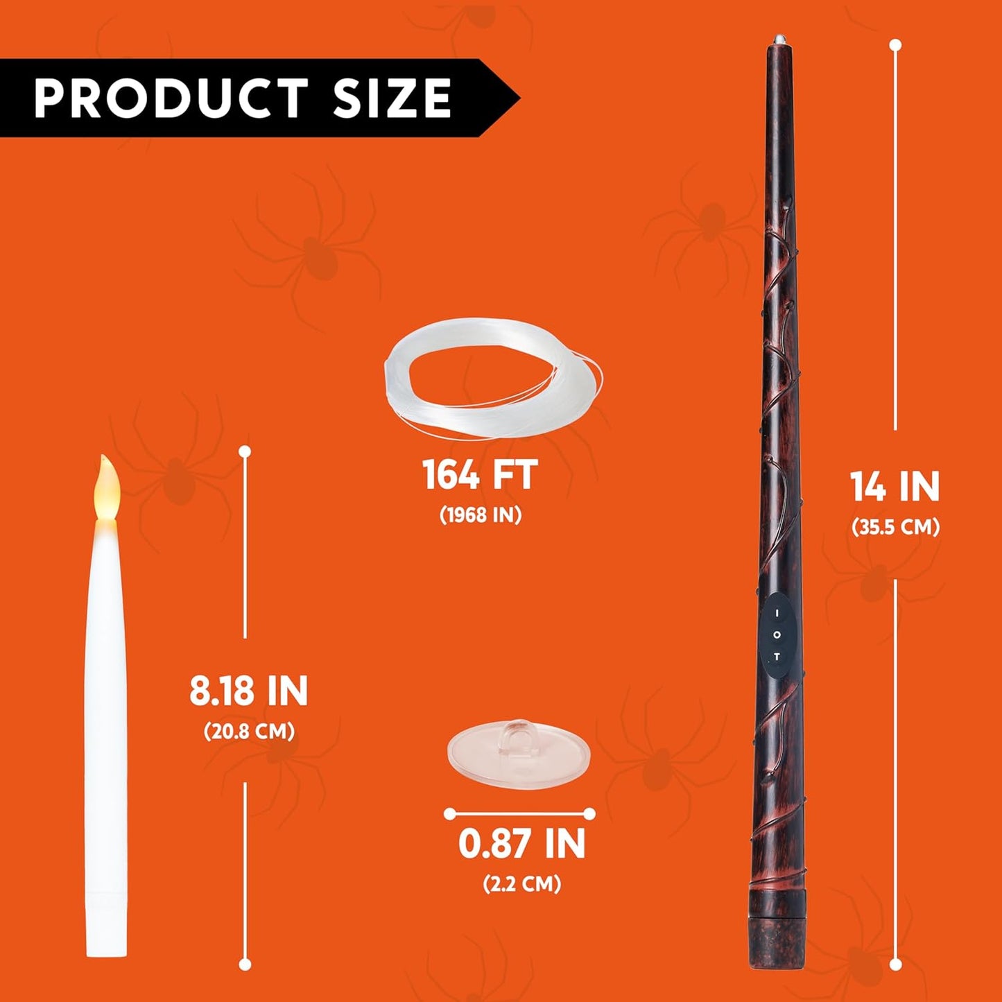 JOYIN 20Pcs Halloween Floating Candles with Wand Remote Flickering Warm Light Taper Magic Hanging Candles with 2 Light Mode and Timer Flameless LED Candle for Halloween Window Decorations Party Gift