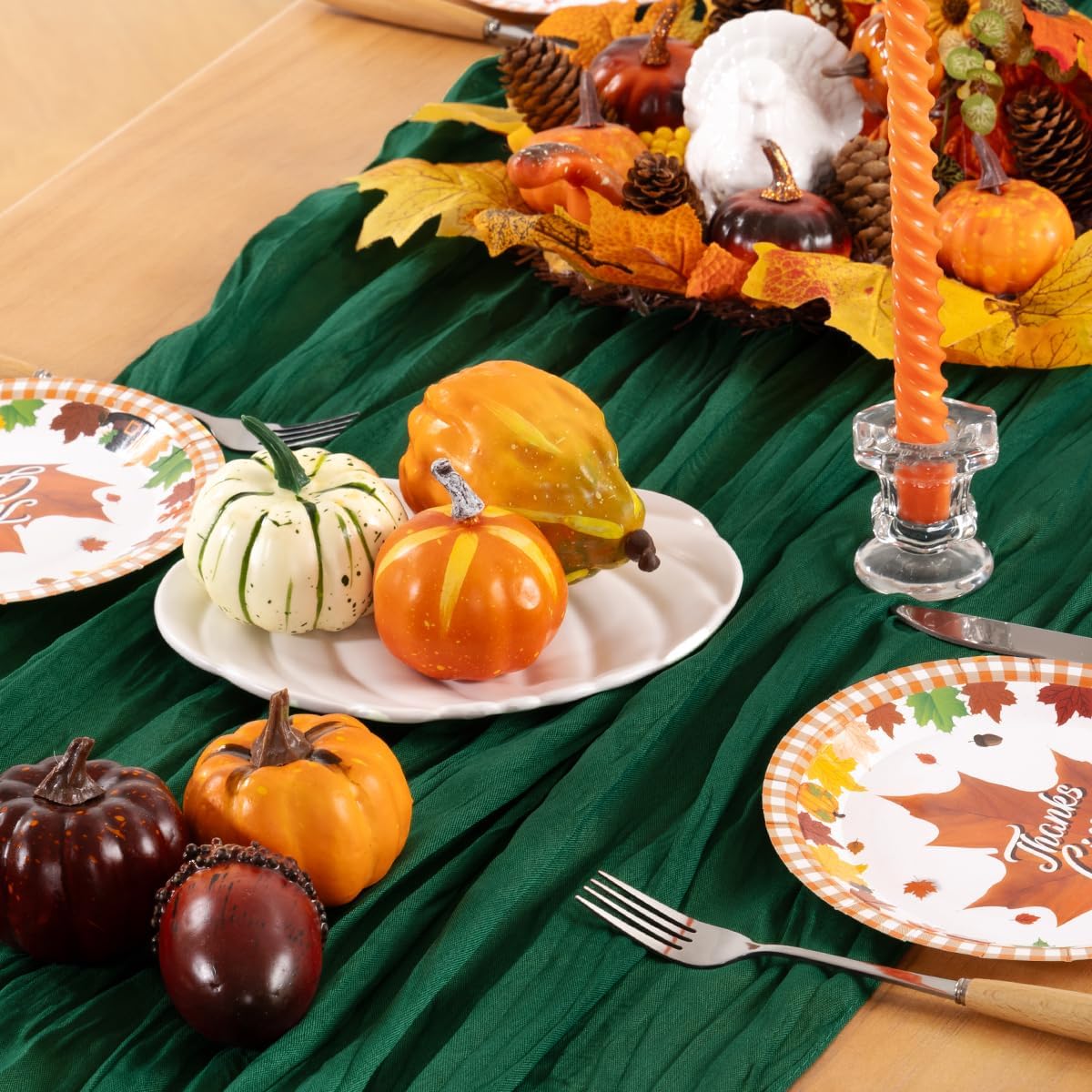 Emerald Green Cheesecloth Table Runner 10 Pack Fall Table Runners Boho Gauze 120 Inches Green Cheese Cloth Fall Table Decorations for Thanksgiving Wedding Bridal Baby Shower Tea Party