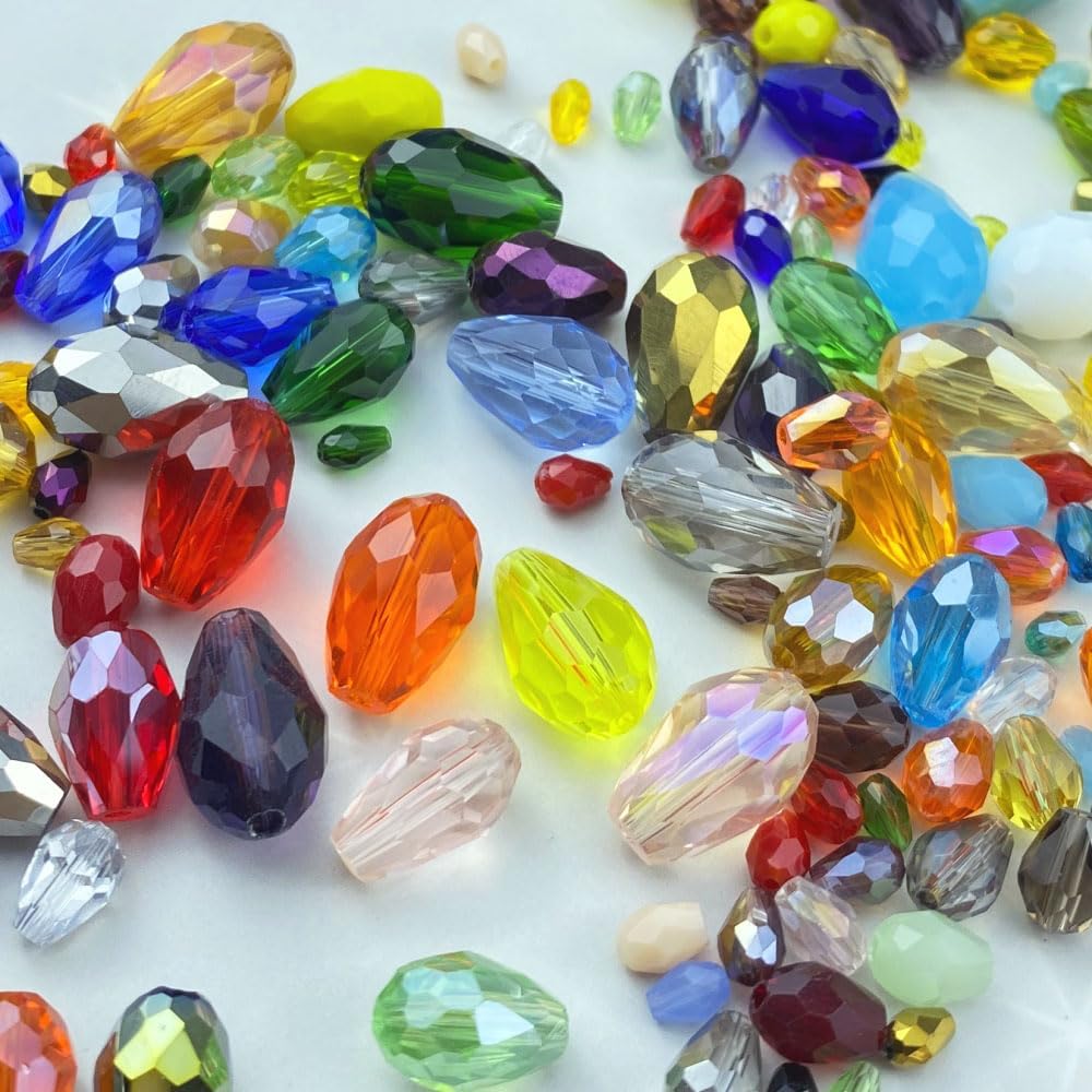 70pcs 8x12mm Teardrop Crystal Glass Beads Vertical Hole Faceted Loose Spacer Beads for DIY Craft Jewelry Making Necklace Bracelet Earring Wind Chimes(Green Series)