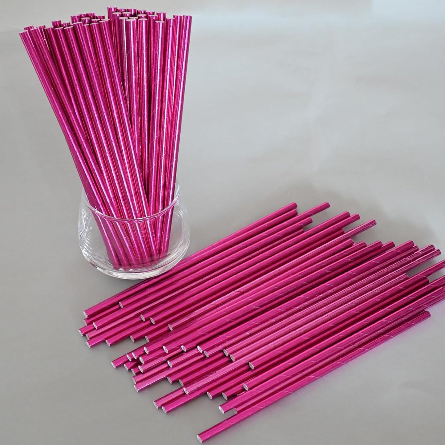 Paper Straws Party,Disposable Drinking Straws, 7.75 Inches, for Birthday, Bridal Party, Wedding, Shiny Rose Pink