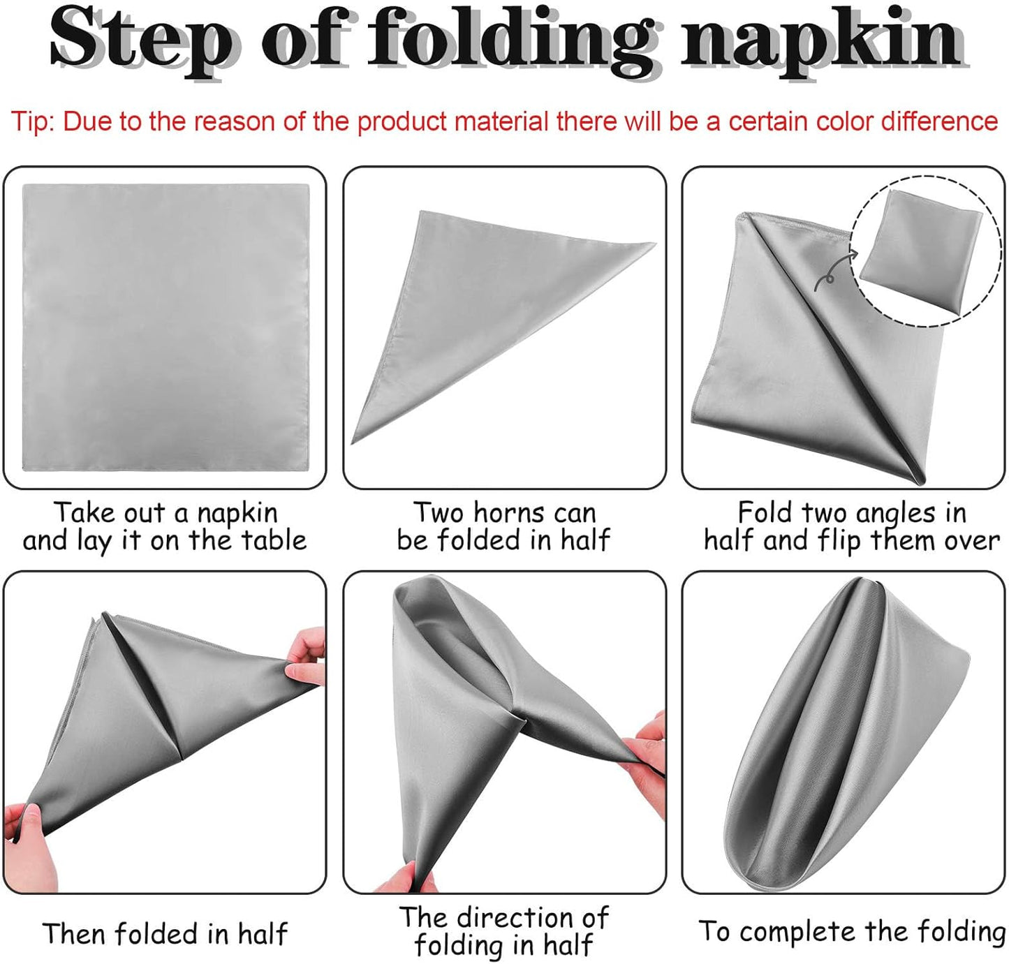 ANECO 12 Pieces Satin Napkins Soft Dinner Napkins Square Table Napkins 17 x 17 Inches for Restaurant Weddings Party Dinner Decoration (Grey)