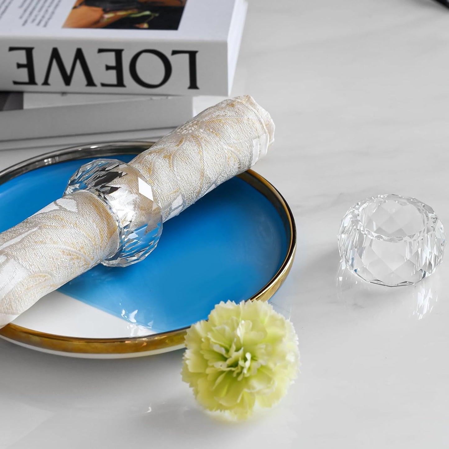 kitCom Crystal Napkin Ring Holders Set of 12, Luxury Crystal Napkin Holder Rings, Diamond-Shaped Design, Napkin Buckles for Holiday Decor, Wedding, Christmas, Dinner Table, Thanksgiving (Pack of 12)