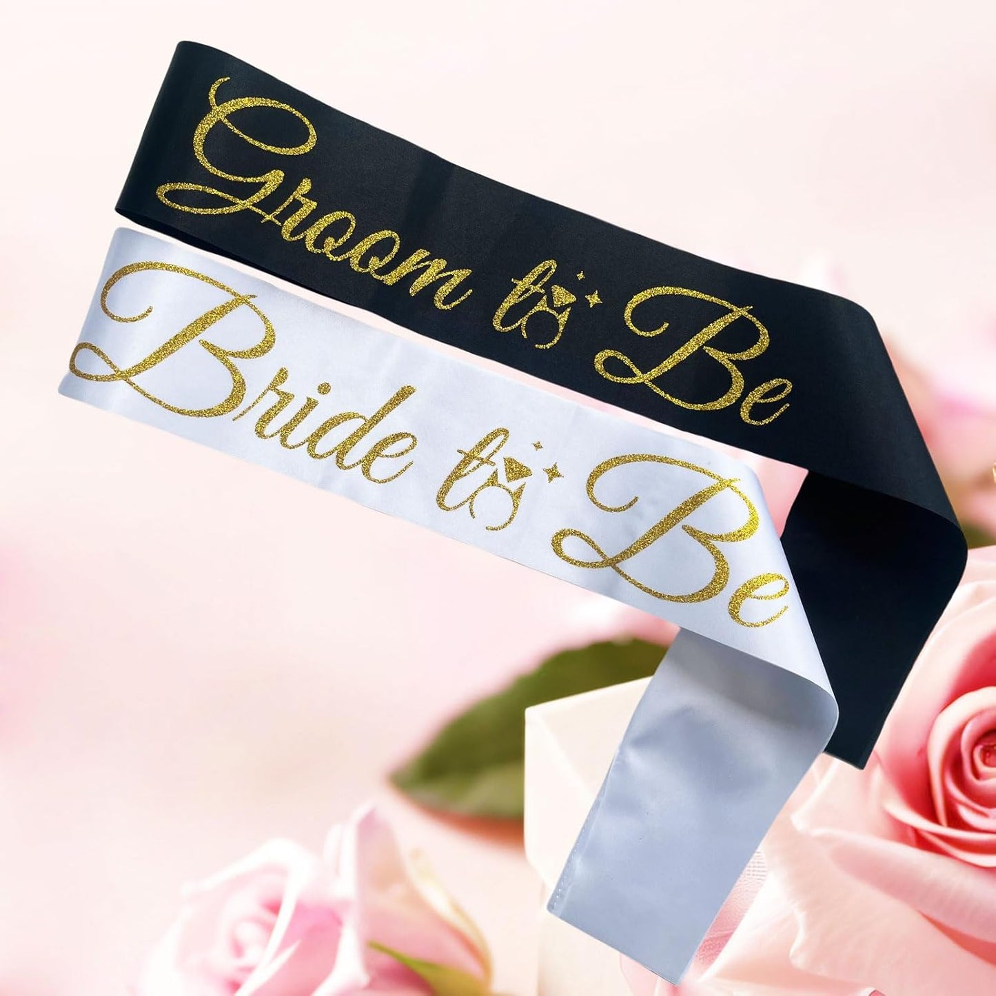 Bride Sash Bachelorette Party Bride and Groom to Be Sash for Bridal Shower Wedding Hen Party Decorations Engagement Gifts,White Gold