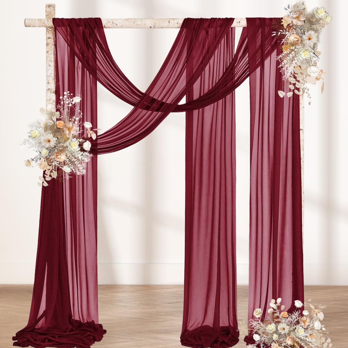 MLMW Christmas Wedding Arch Draping Fabric 1 Panel 29" x 20Ft Burgundy Sheer Wedding Arch Backdrop Drapes Outdoor Curtain for Ceremony Party Background Ceiling Decor