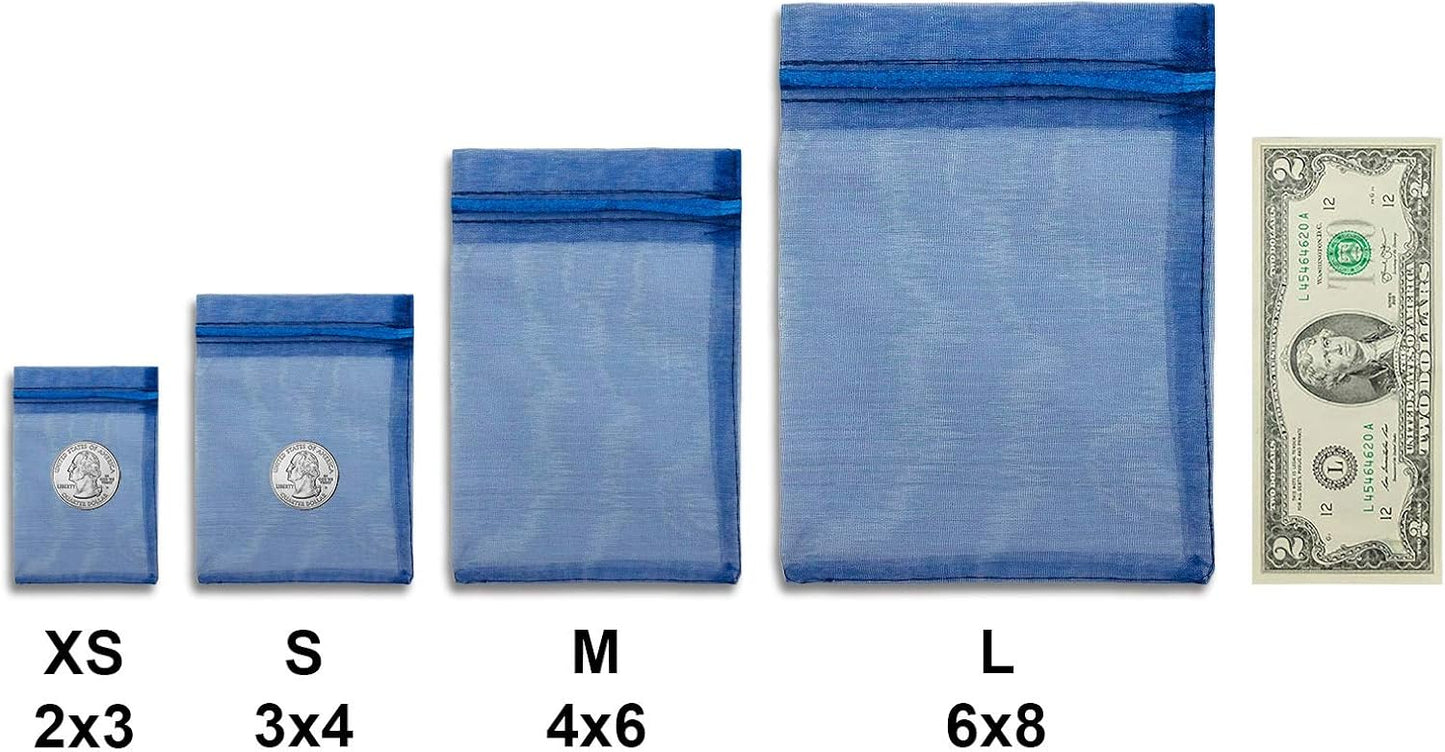 TheDisplayGuys 48-Pack 3x4 Navy Blue Sheer Organza Gift Bags with Drawstring, Jewelry Candy Treat Wedding Party Favors Mesh Pouch
