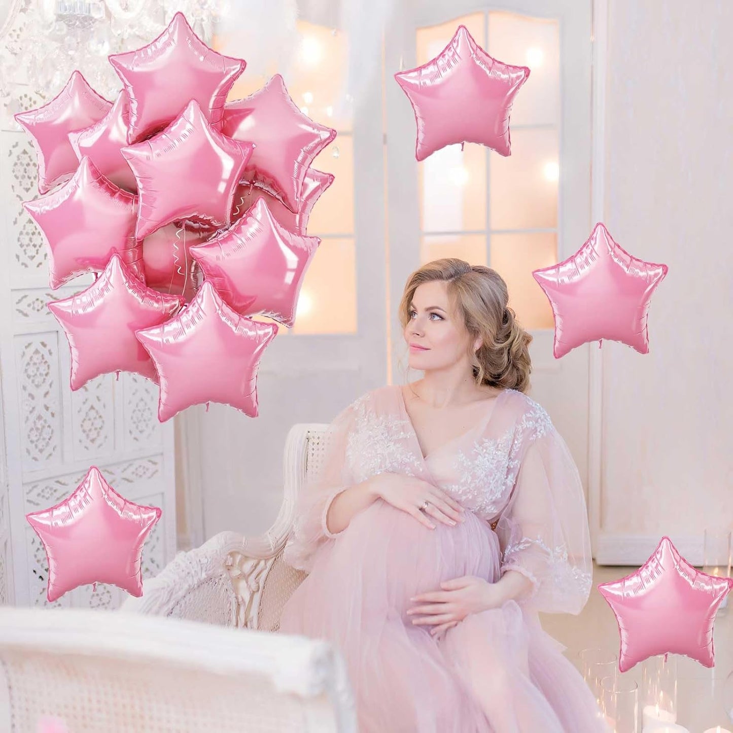 Star Foil Balloons, 18 Inch Light Pink Aluminum Foil Stars - 10 Pcs Pastel Pink Pentagram Balloons for Girls Women Birthday Wedding Baby Shower