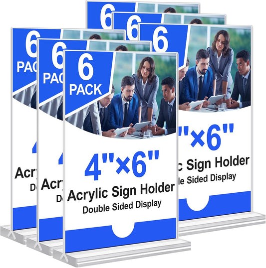 Acrylic Sign Holder 4x6 Vertical Plastic Signs Acrylic Frame Display Signs Table Stand Bulk 6 Pack