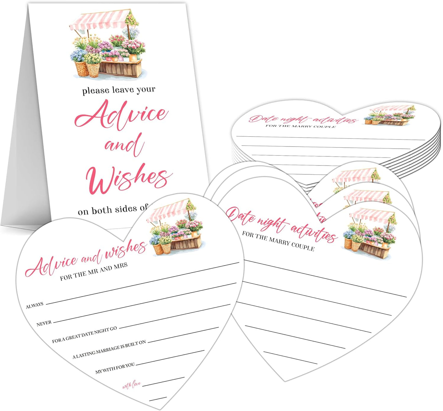 Floral Advice And Wishes For The Mr And Mrs, Wedding Advice Cards For Bridal Shower Games, Date Night Well Wishes Card, Wedding Shower Games Card, Engagement Party Decor -B05