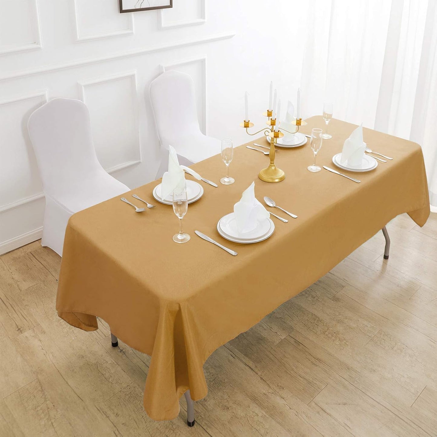 Rectangle Tablecloth 90x156 inch Washable Polyester Fabric Table Cloth for Wedding Party Dining Banquet Decoration（90x156, Gold）