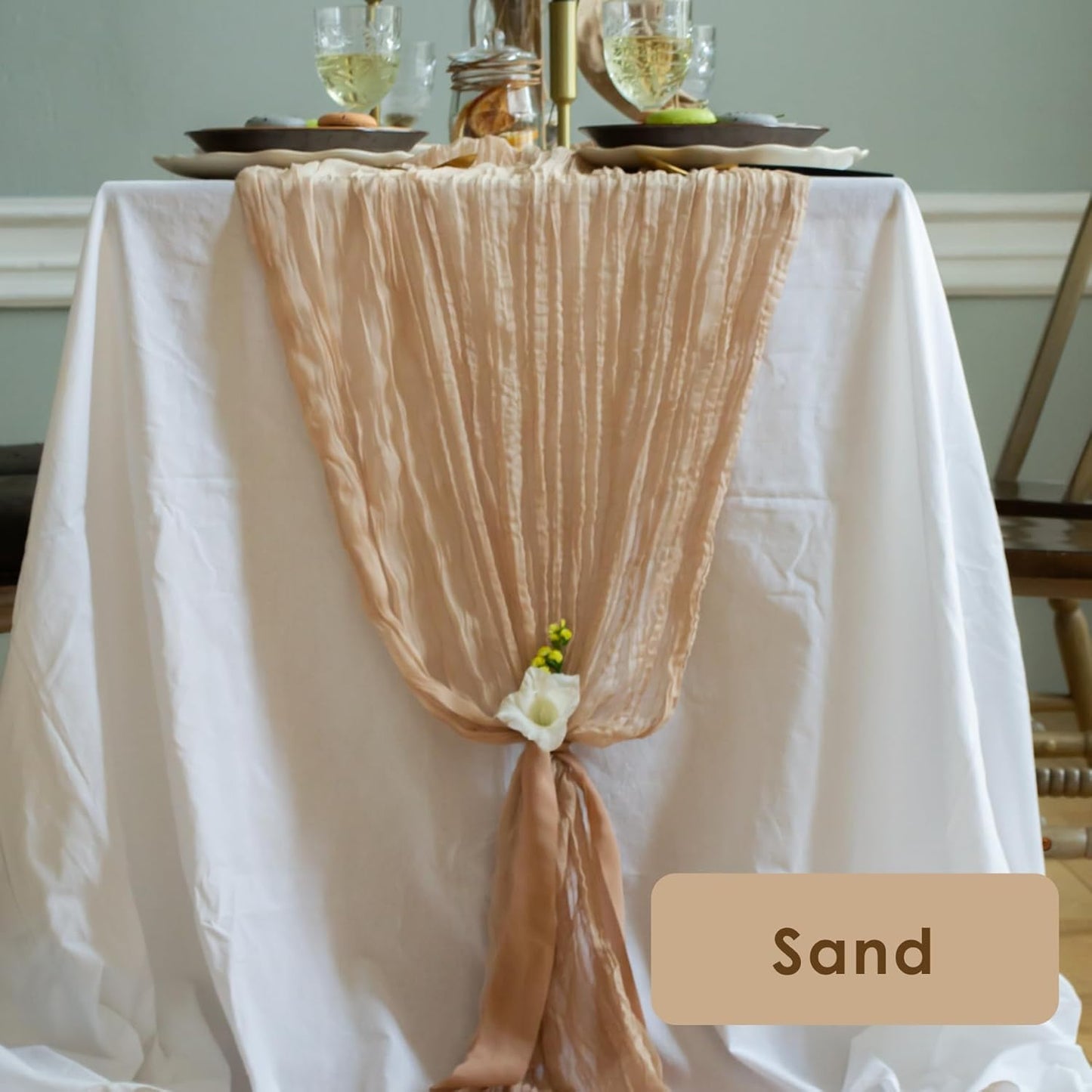 Gauze Table Runner Bulk Cheesecloth Table Runner 141 in Long Sand Set of 4 Boho Wedding Decorations Beige Cheese Cloth Runner Wedding Gauze Fabric Sand
