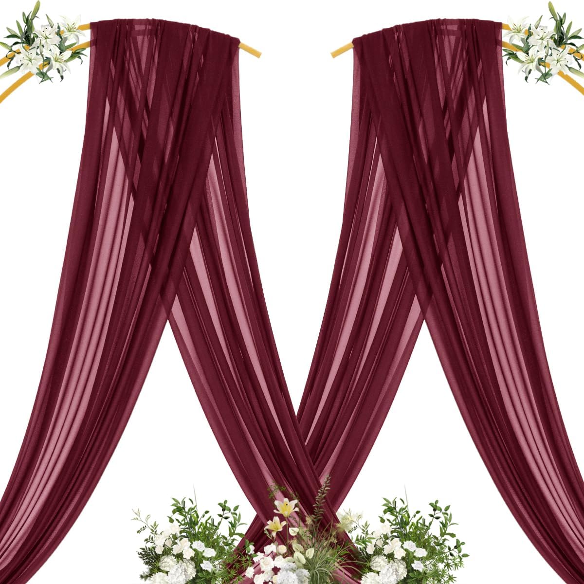 MLMC Burgundy Wedding Arch Draping Fabric 1 Panel 29" x 20 FT Extra Long Gauze Drapes Sheer Backdrop Curtains 6.6 Yards Airy Outdoor Drapery Panels for Wedding Bridal Shower Ceiling Decoration