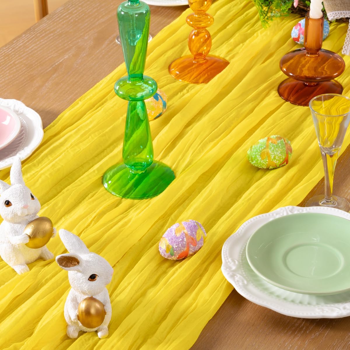 Lemon Yellow Cheesecloth Table Runner 10 Pack Fall Table Runners Boho Gauze 120 Inches Yellow Cheese Cloth Fall Table Decorations for Thanksgiving Wedding Bridal Baby Shower Parties Decor