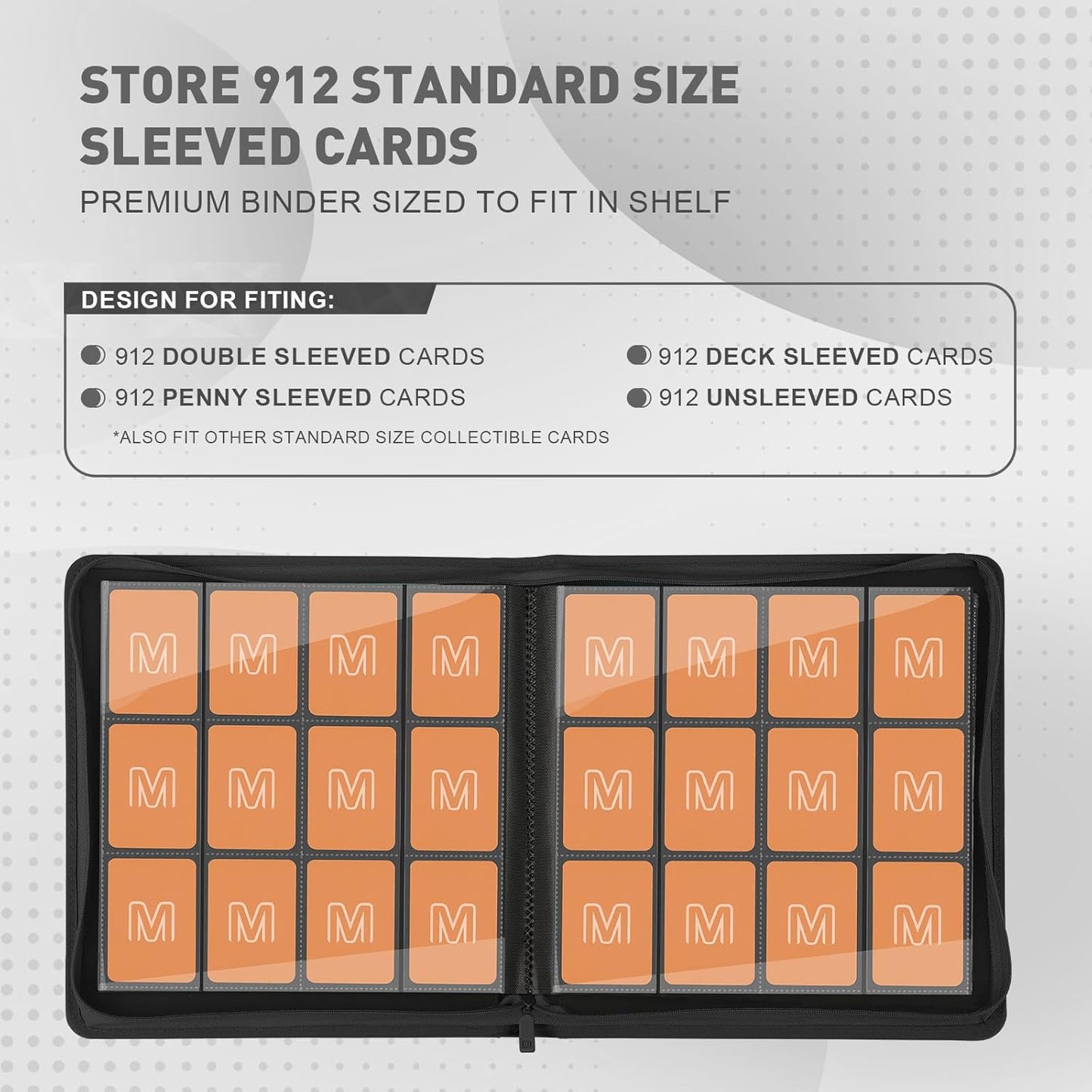 Premium Card Binder 12 Pocket for 720 Pockets Trading Card Binder, PU Zipper Card Collection Album, Sturdy Side-Loading Card Book Holder for MTG, TCG, Game Cards, Sports Cards