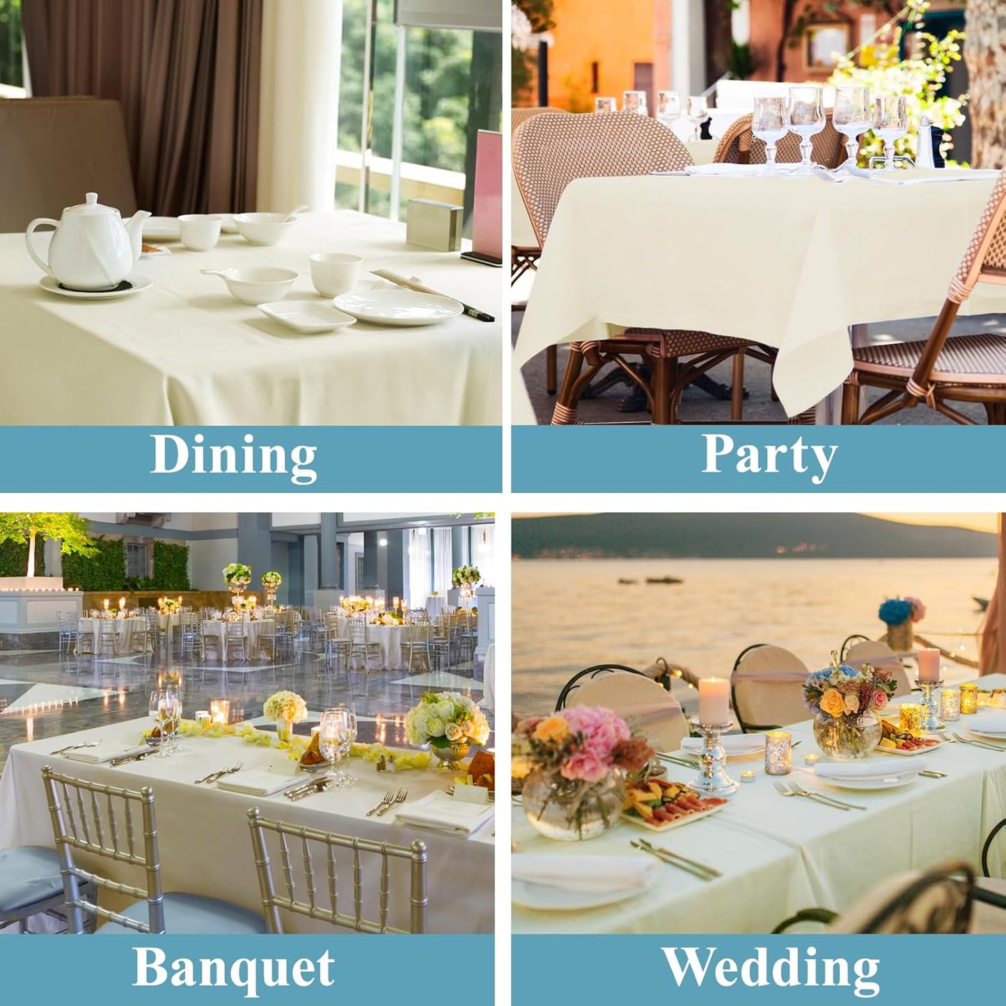 VidaFete Tablecloth 90 * 156inch Rectangle Table Cloth Polyester, Stain Wrinkle Resistant Polyester Dining Table Cover for Kitchen Dinning Party Wedding Rectangular Tabletop Buffet Decoration(Ivory)